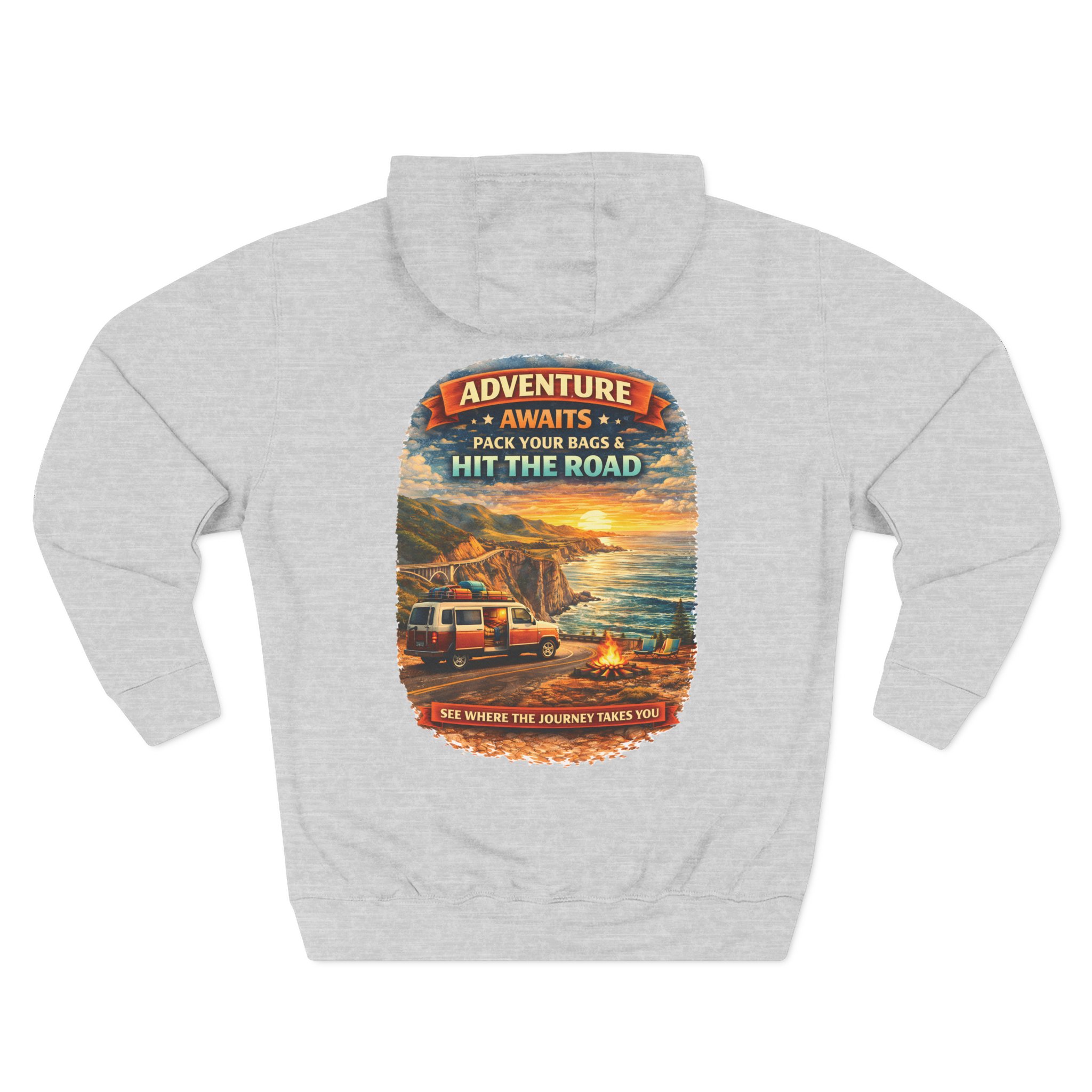 Three-Panel Fleece Hoodie - "Adventure Awaits-Pack Your Bags" Design Scenic-Line