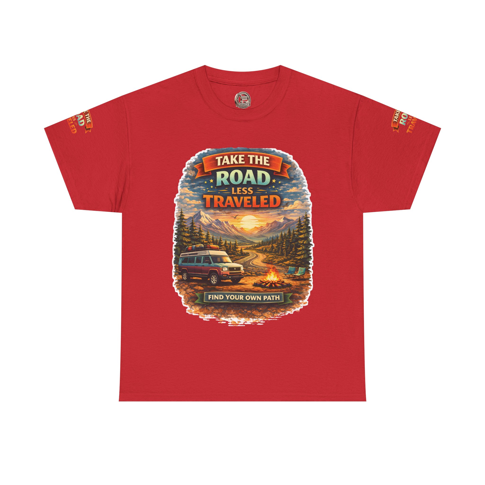 Unisex Heavy Cotton Tee — "Take The Road Less Traveled" Design Scenic-Line