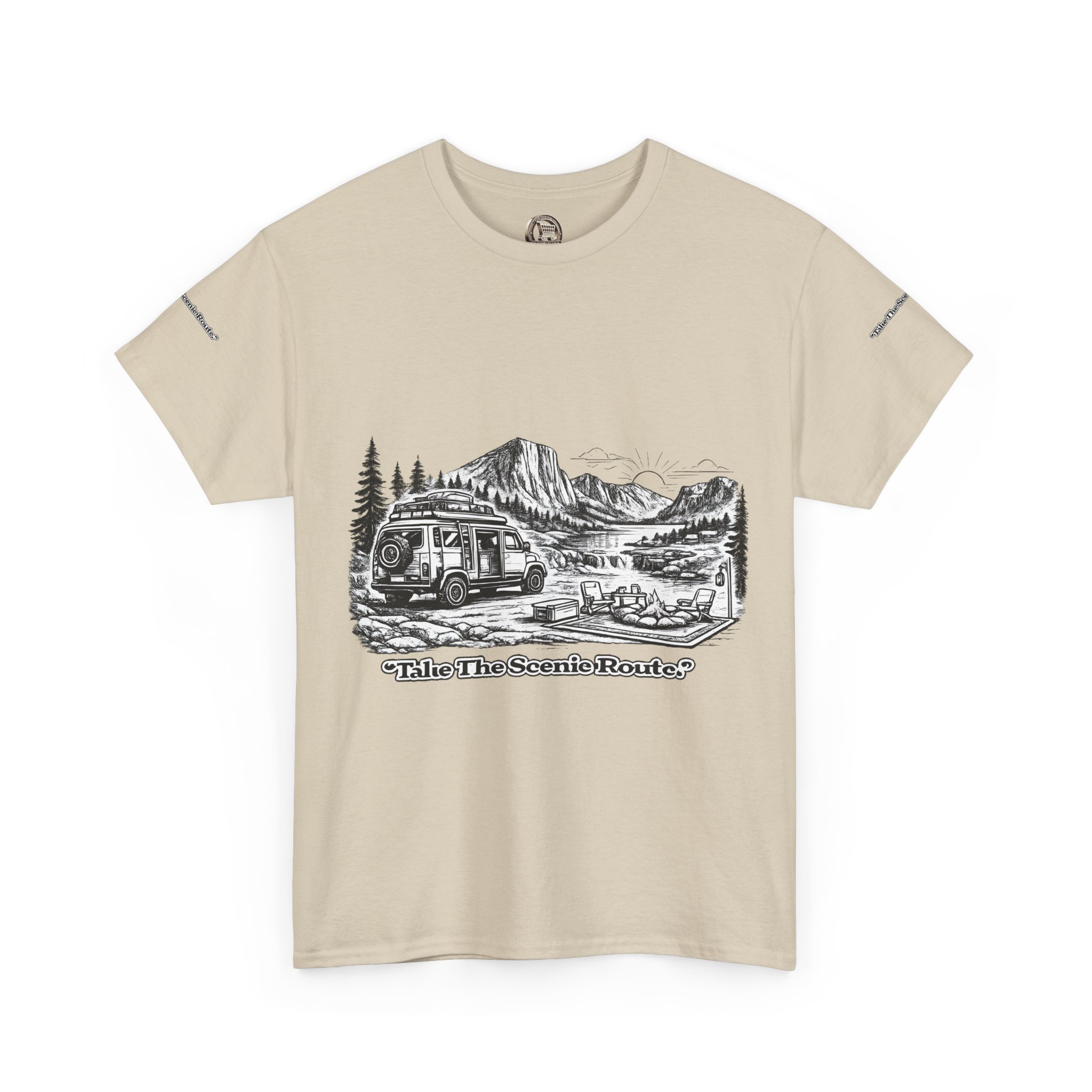 Unisex Heavy Cotton Tee — "Take The Scenic Route" Design Minimal-Line