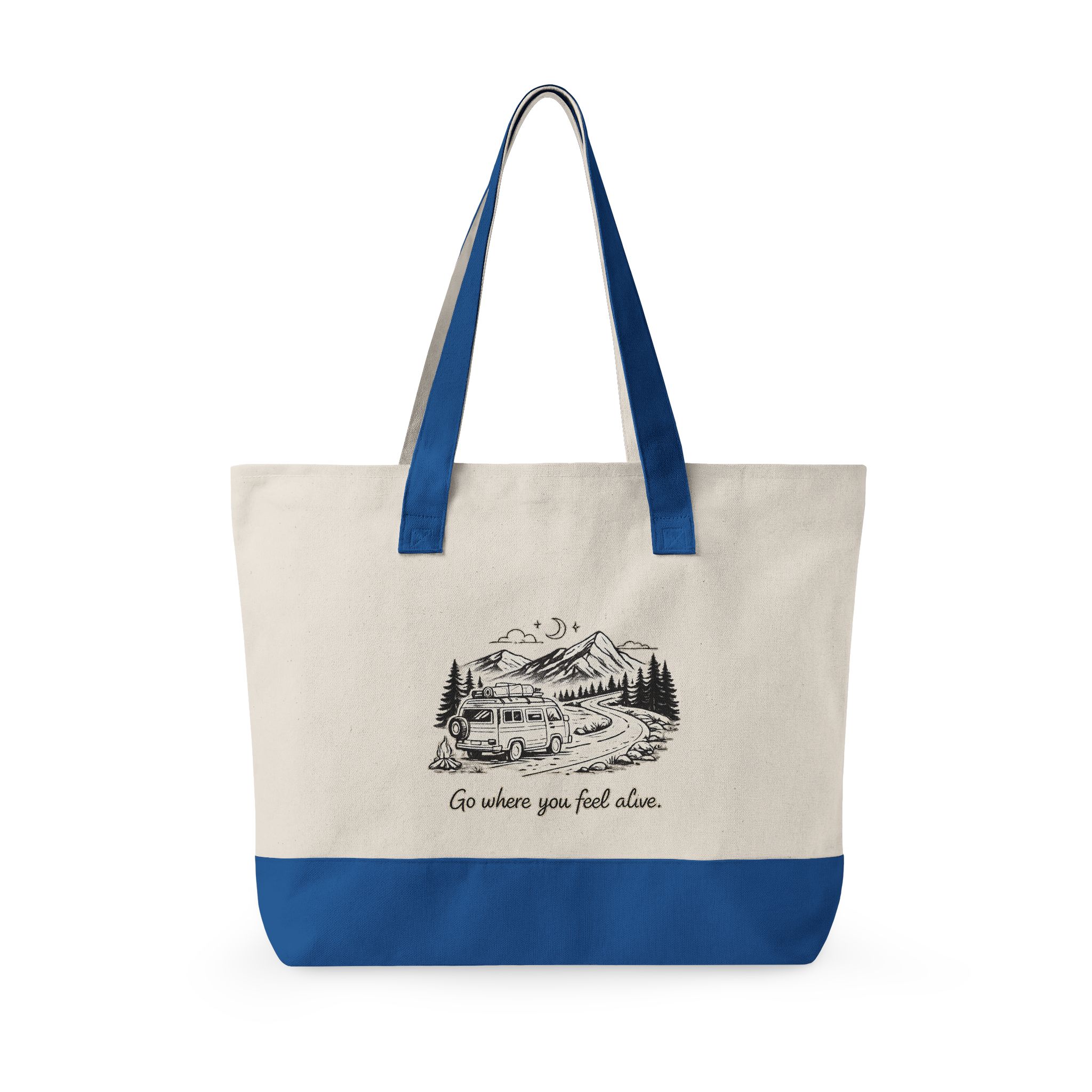 Zippered Canvas Tote — "Go Where You Feel Alive" (Design Minimal-Line)