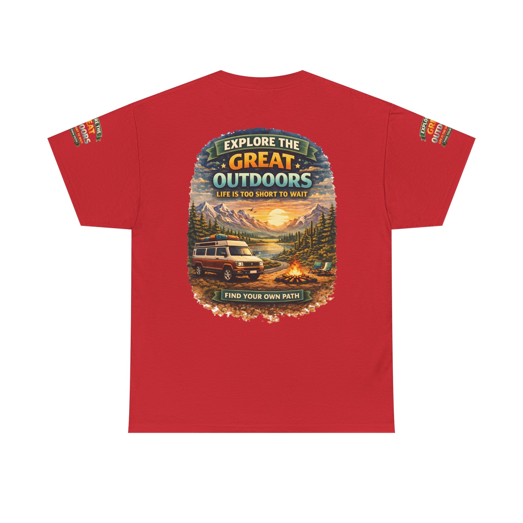Unisex Heavy Cotton Tee — "Explore The Great Outdoors" Design Scenic-Line