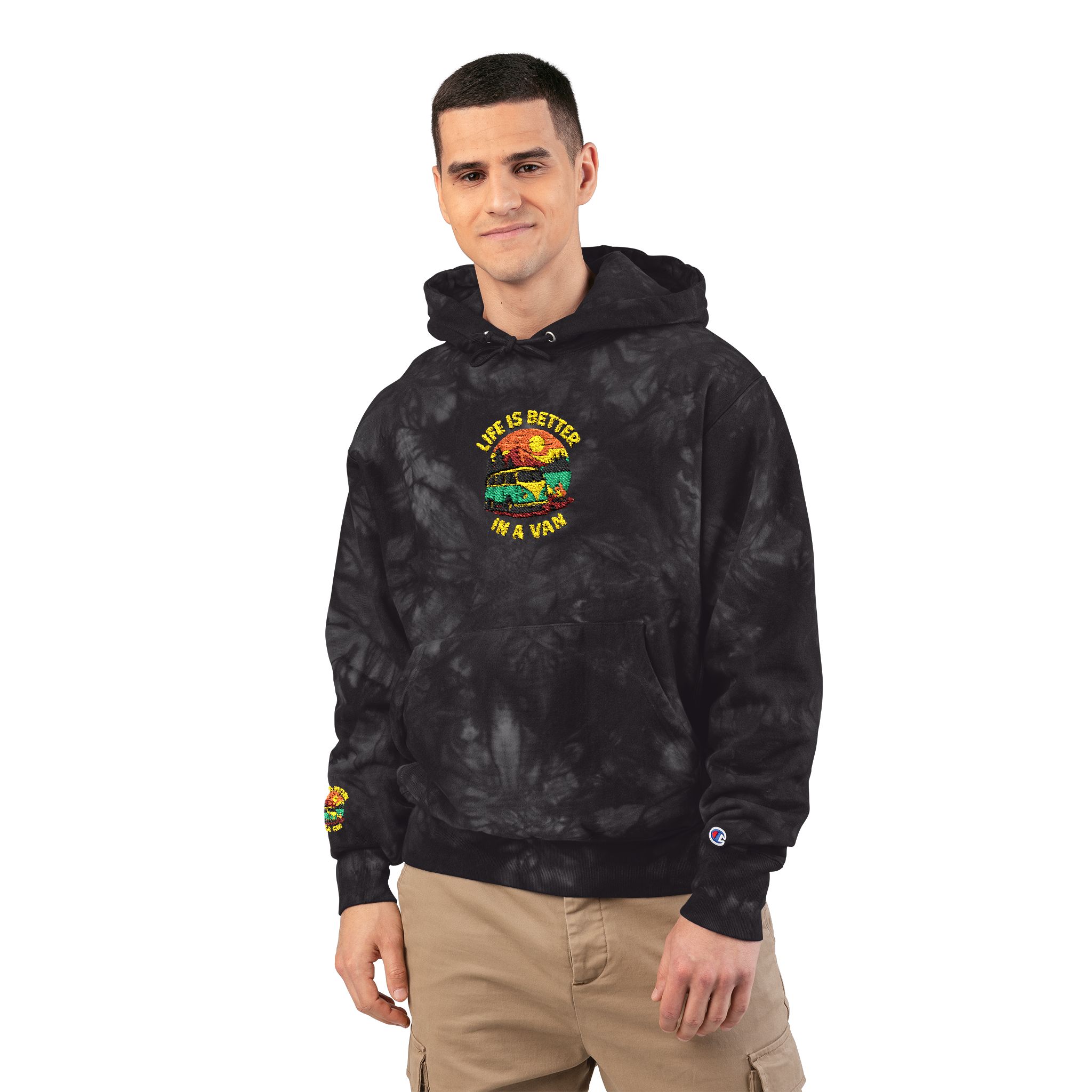 Unisex Tie-Dye Embroidered Hoodie — 'Life Is Better With A Van' Graphic