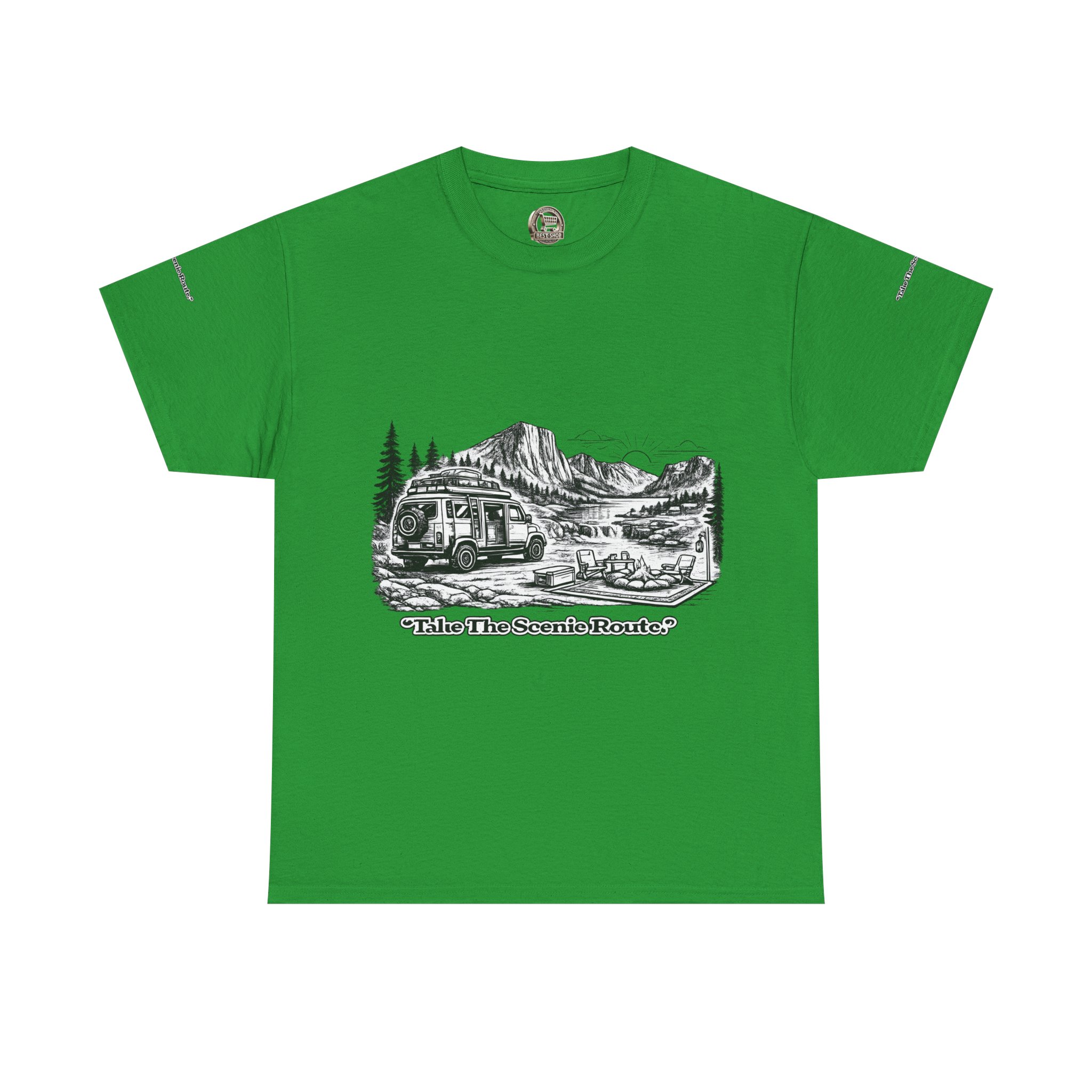 Unisex Heavy Cotton Tee — "Take The Scenic Route" Design Minimal-Line