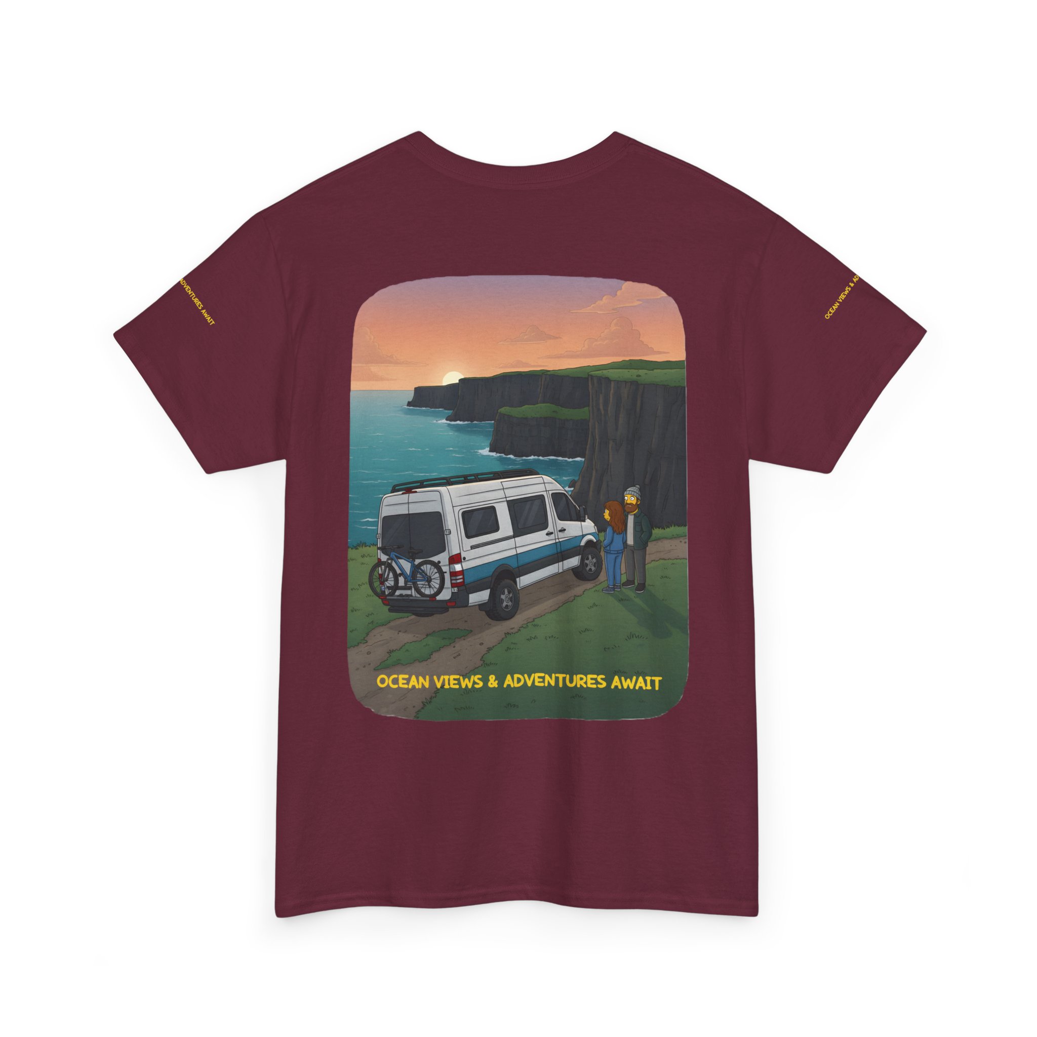 Unisex Heavy Cotton Tee — "Ocean Views-Adventures Awaits" Design Sitcom-Line