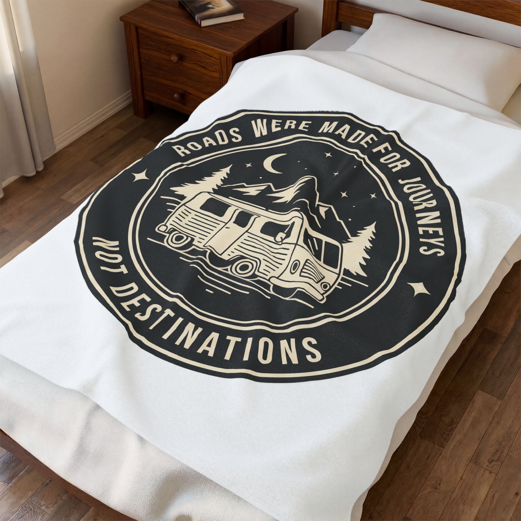Velveteen Blanket — "Roads Were Made for Journeys Not Destinations" Camper Throw