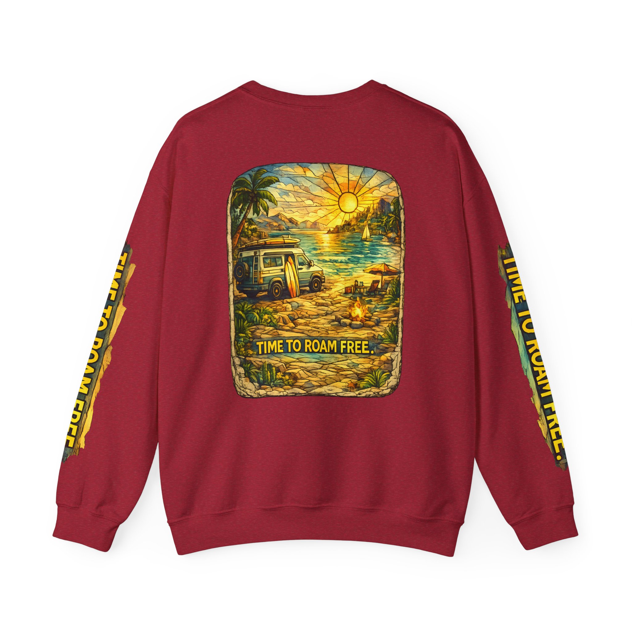 Unisex Heavy Blend™ Crewneck Sweatshirt — "Time To Roam Free" Design Cubic-Line