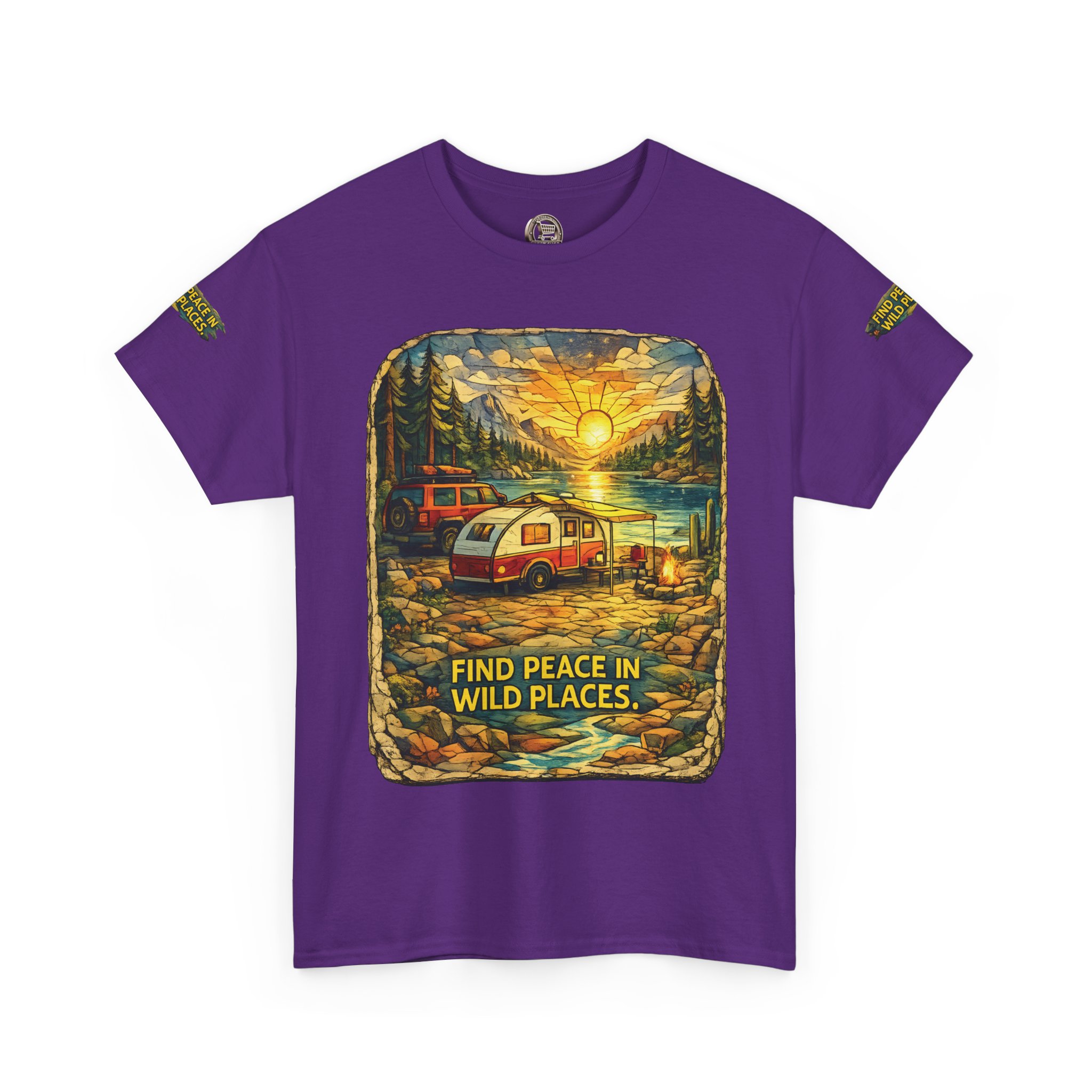 Unisex Heavy Cotton Tee — "Find Peace In Wild Places" Design Cubic-Line