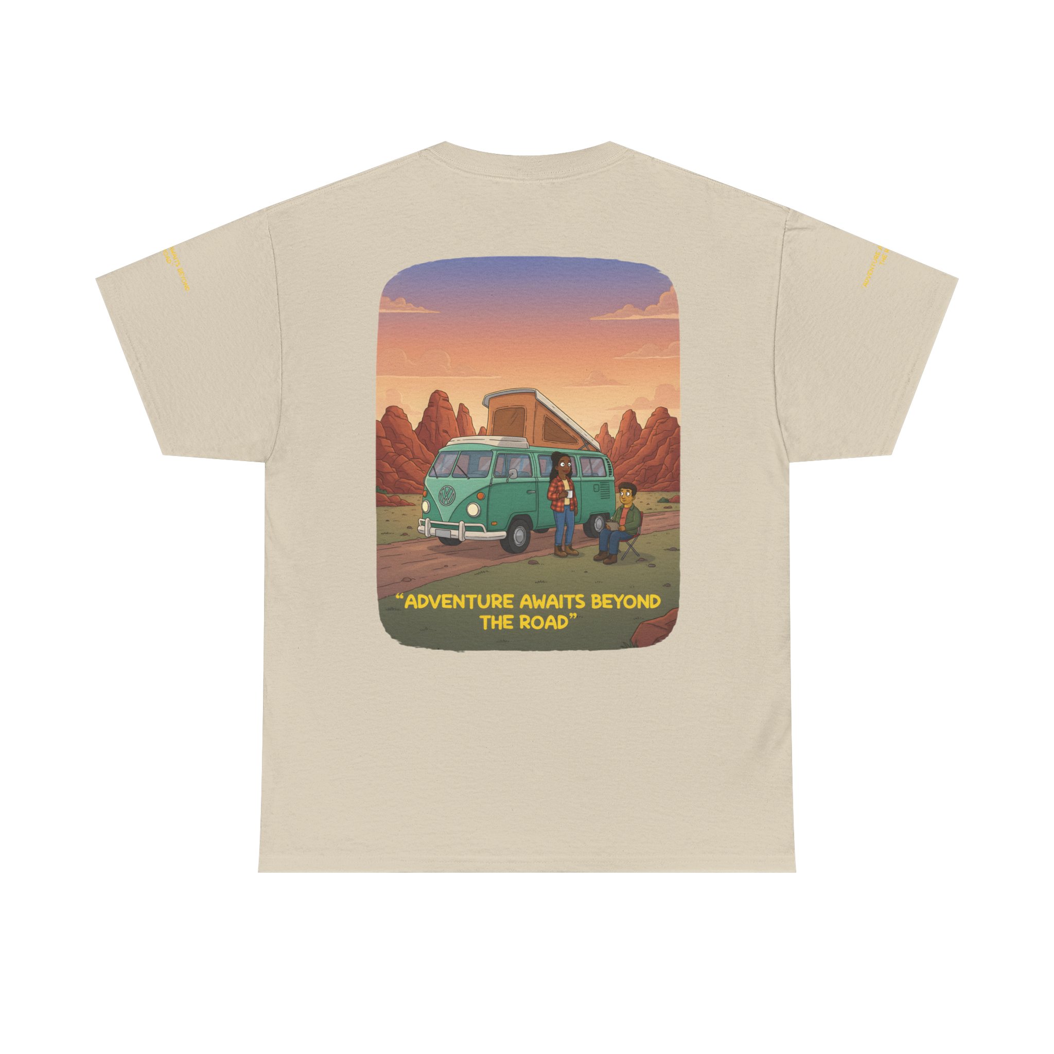 Unisex Heavy Cotton Tee — "Adventure Awaits Beyond The Road" Design Sitcom-Line