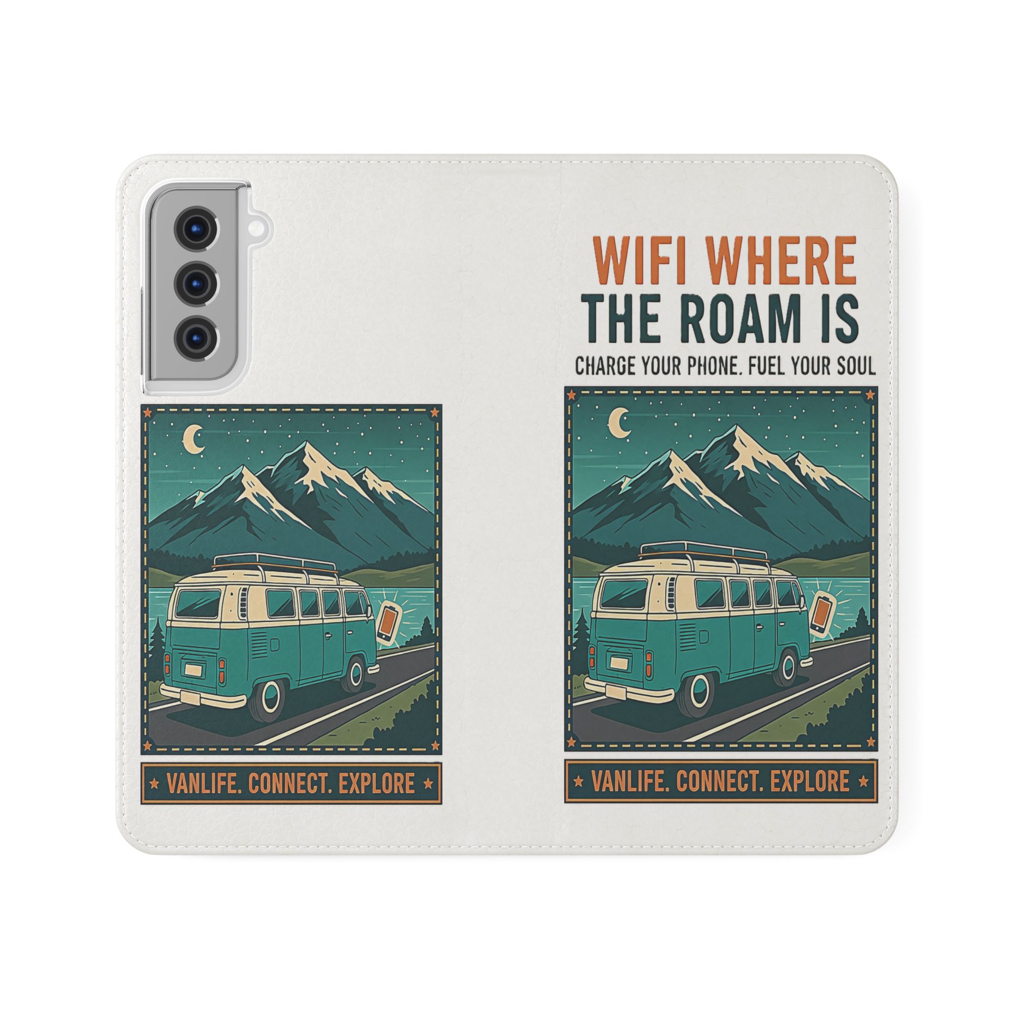 Flip Phone Case — “WiFi Where the Roam Is” Vanlife Wallet Case