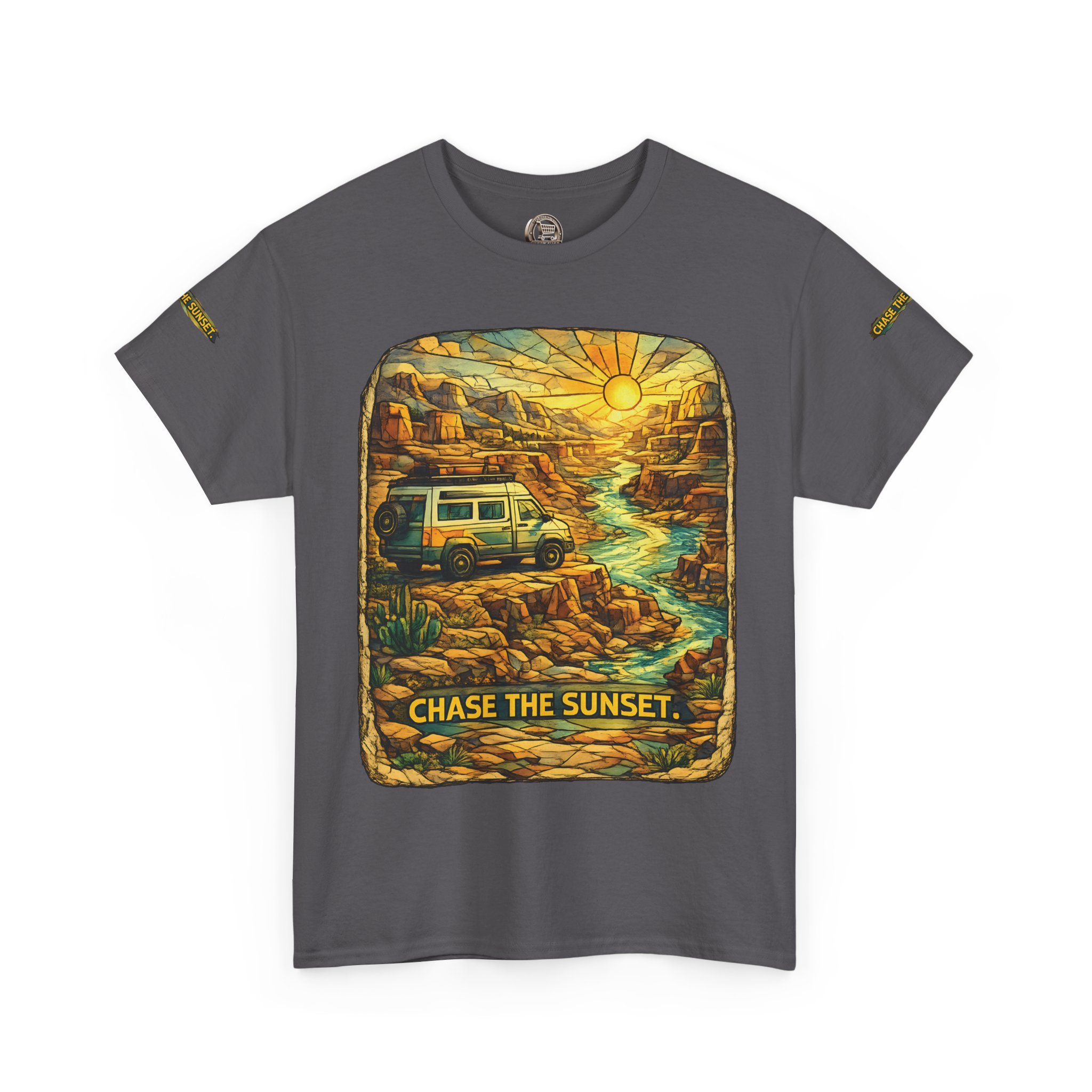 18425020008240320610_2048.jpeg Unisex Heavy Cotton Tee — "Chase The Sunset" Design Cubic-Line