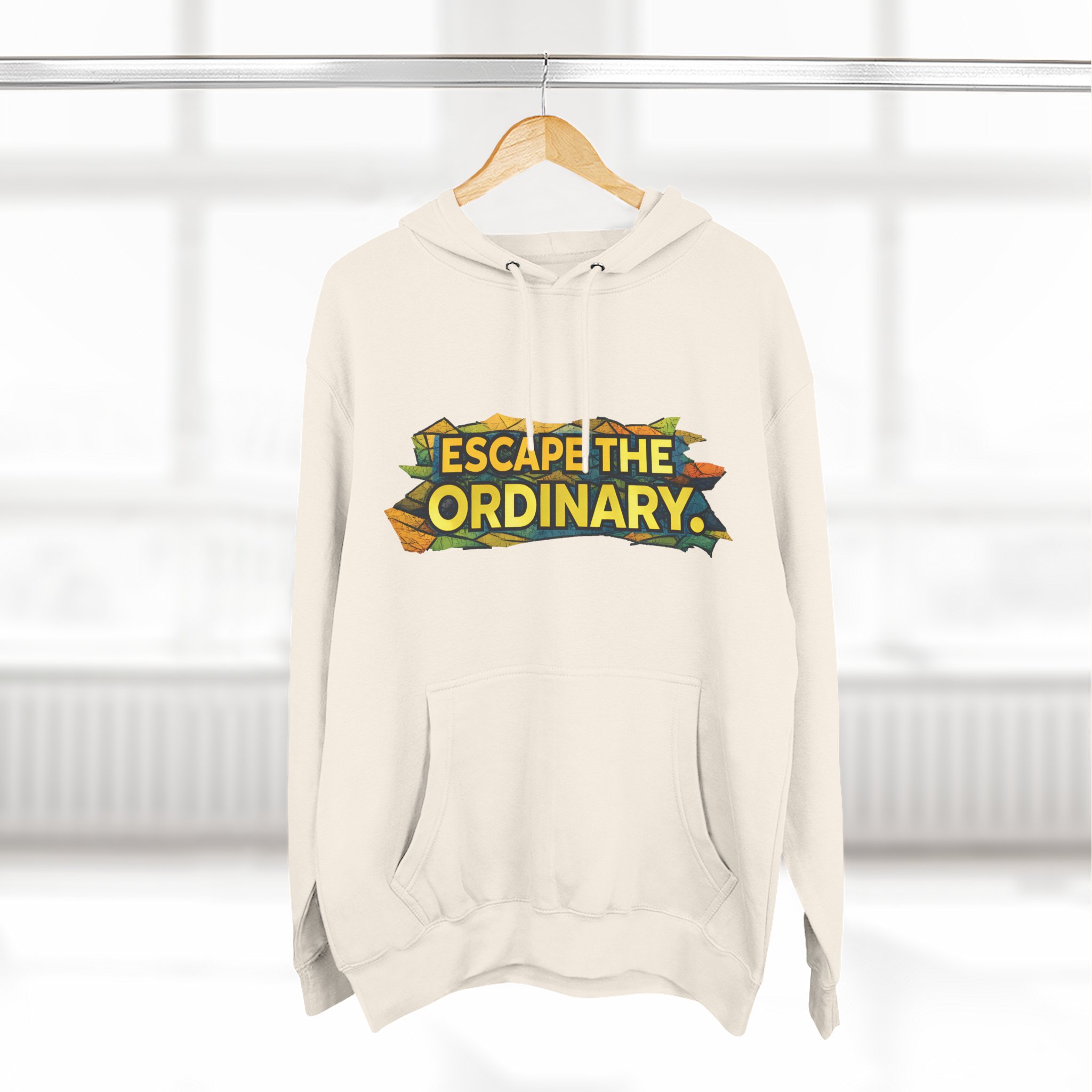 Three-Panel Fleece Hoodie - "Escape The Ordinary" Design Cubic-Line