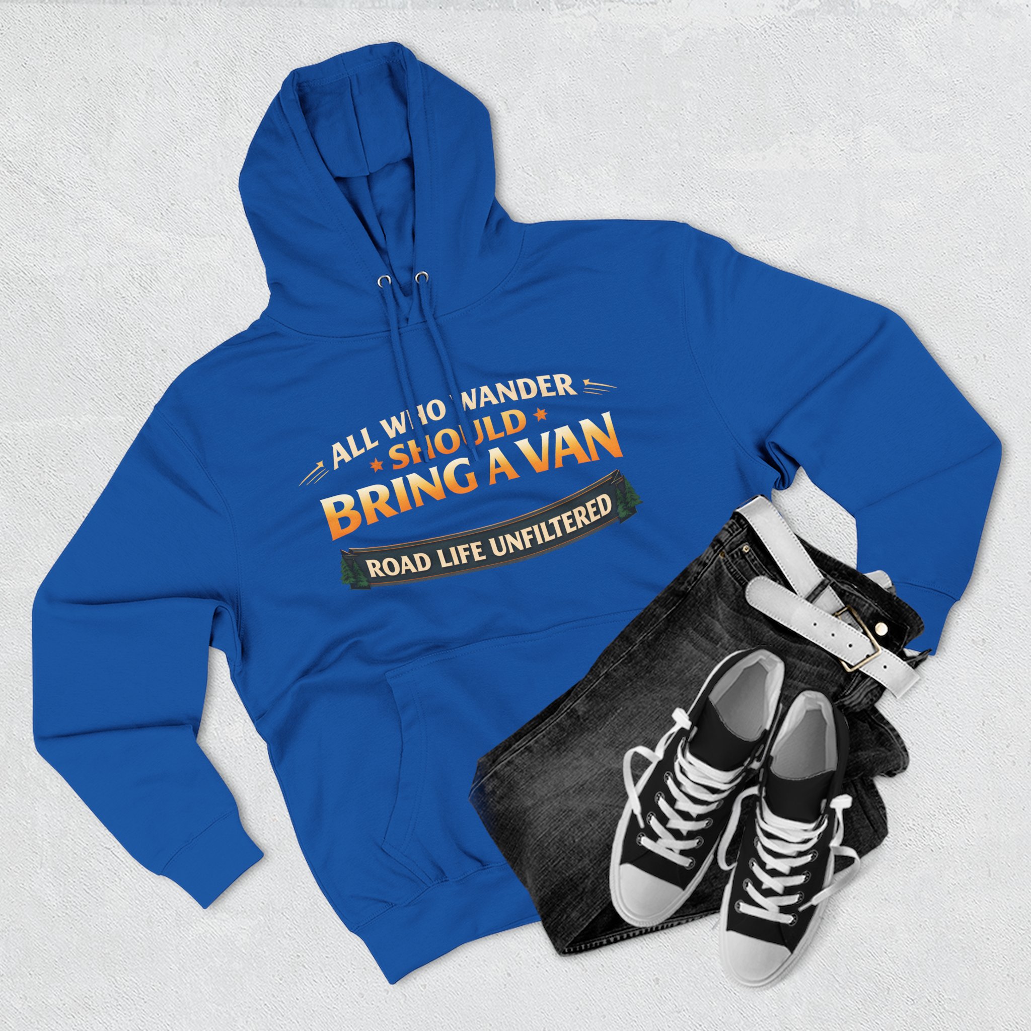 Three-Panel Fleece Hoodie - "All Who wander Should Bring A Van" Design Scenic-Line