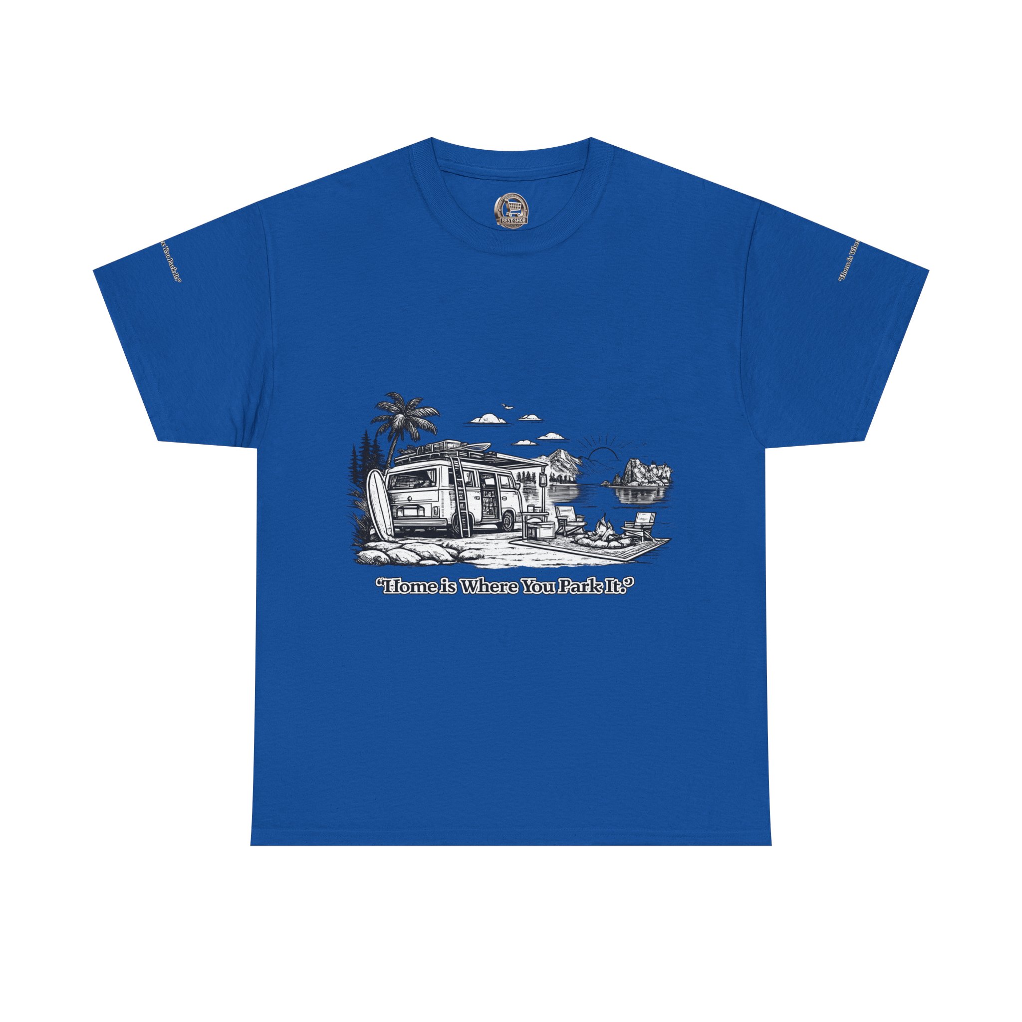 184330070964966220_2048.jpeg Unisex Heavy Cotton Tee — "Home Is Where You Park It" Design Minimal-Line