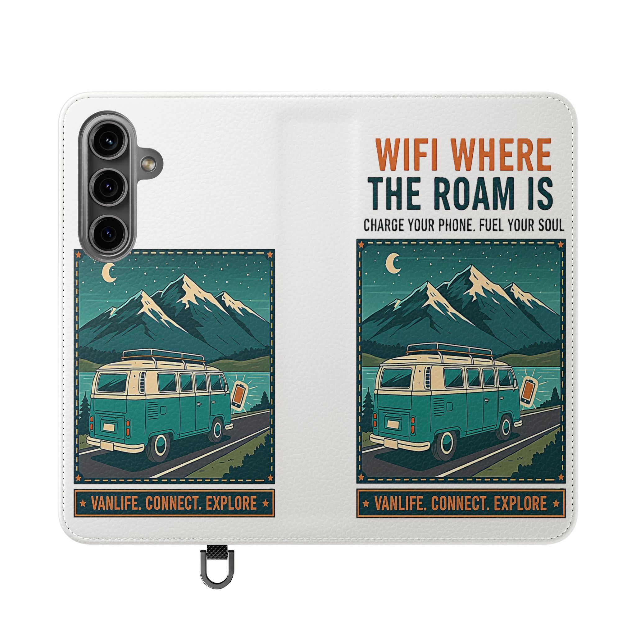 Flip Phone Case — “WiFi Where the Roam Is” Vanlife Wallet Case