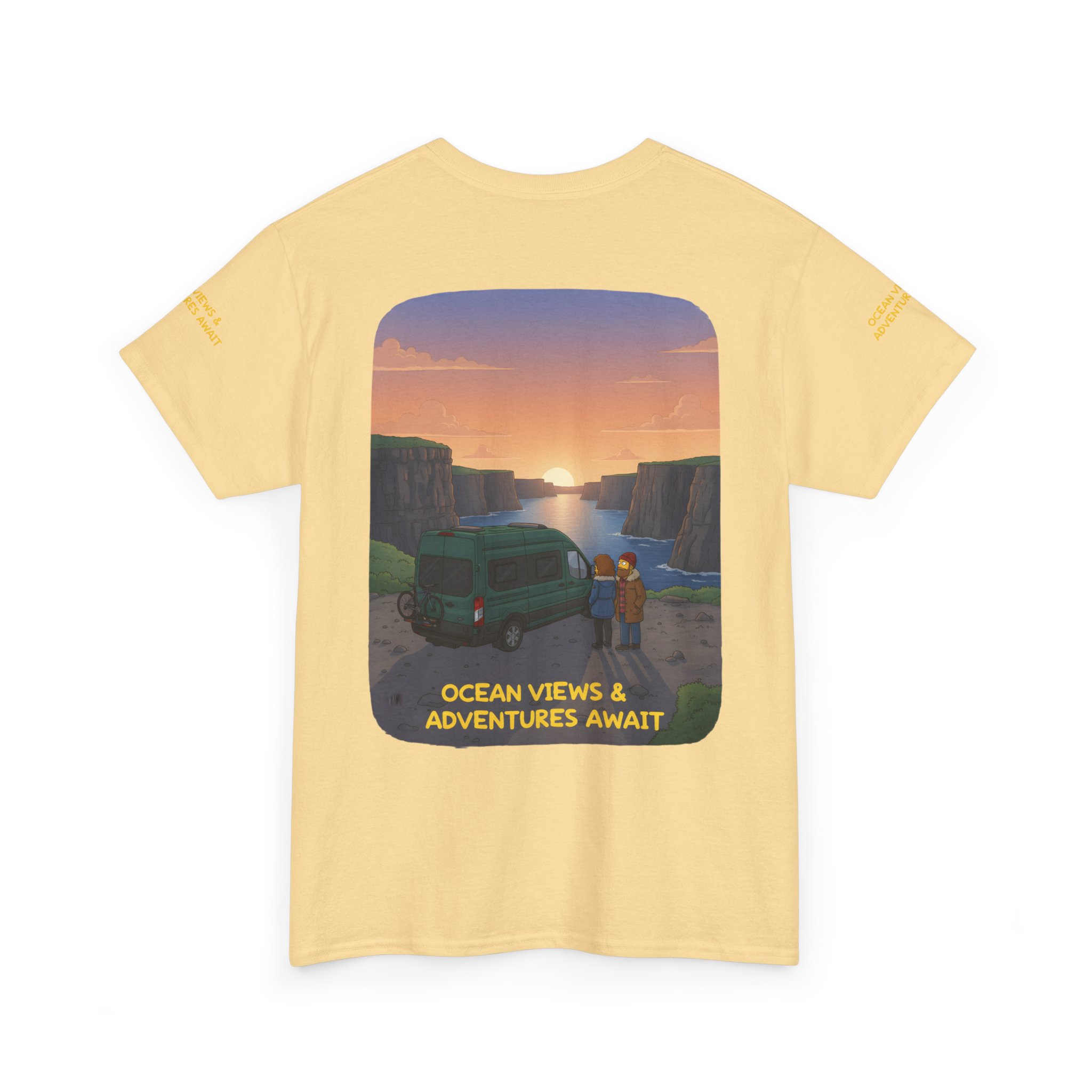 Unisex Heavy Cotton Tee — "Ocean Views-Adventures Awaits" Design Sitcom-Line