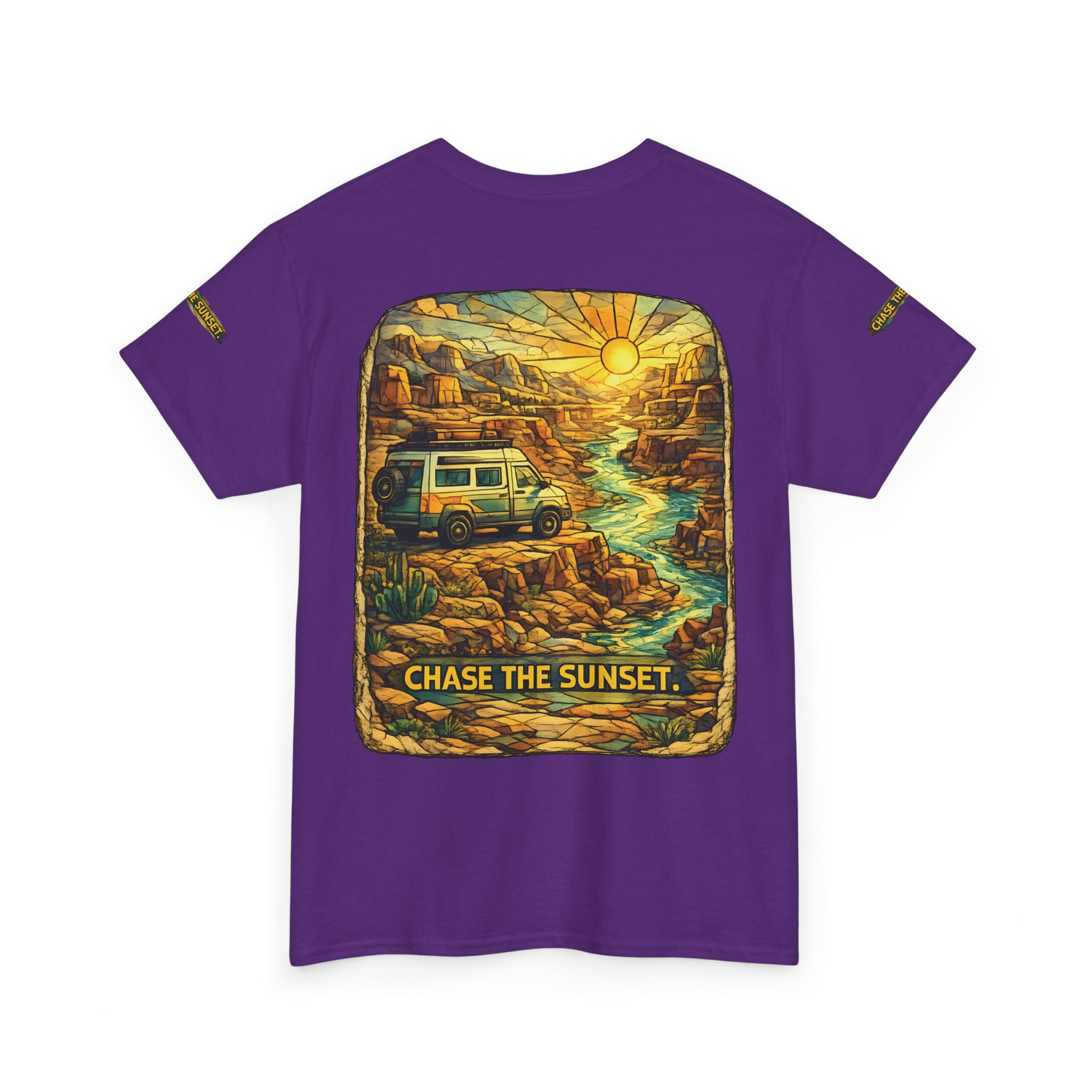 18439399152207922937_2048.jpeg Unisex Heavy Cotton Tee — "Chase The Sunset" Design Cubic-Line