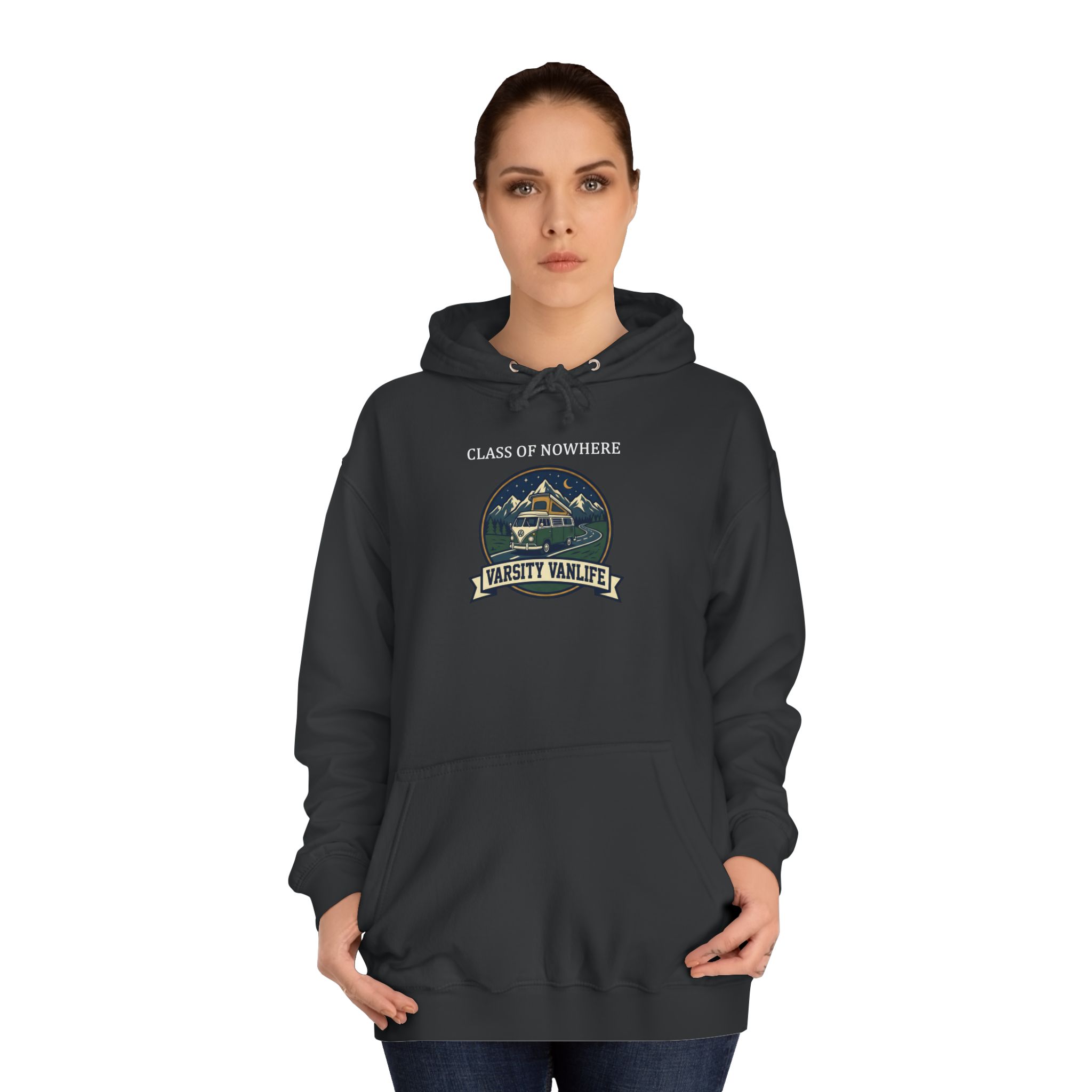 Hoodie — 'Varsity Vanlife-Adventure Academy ' College Road Trip Sweatshirt