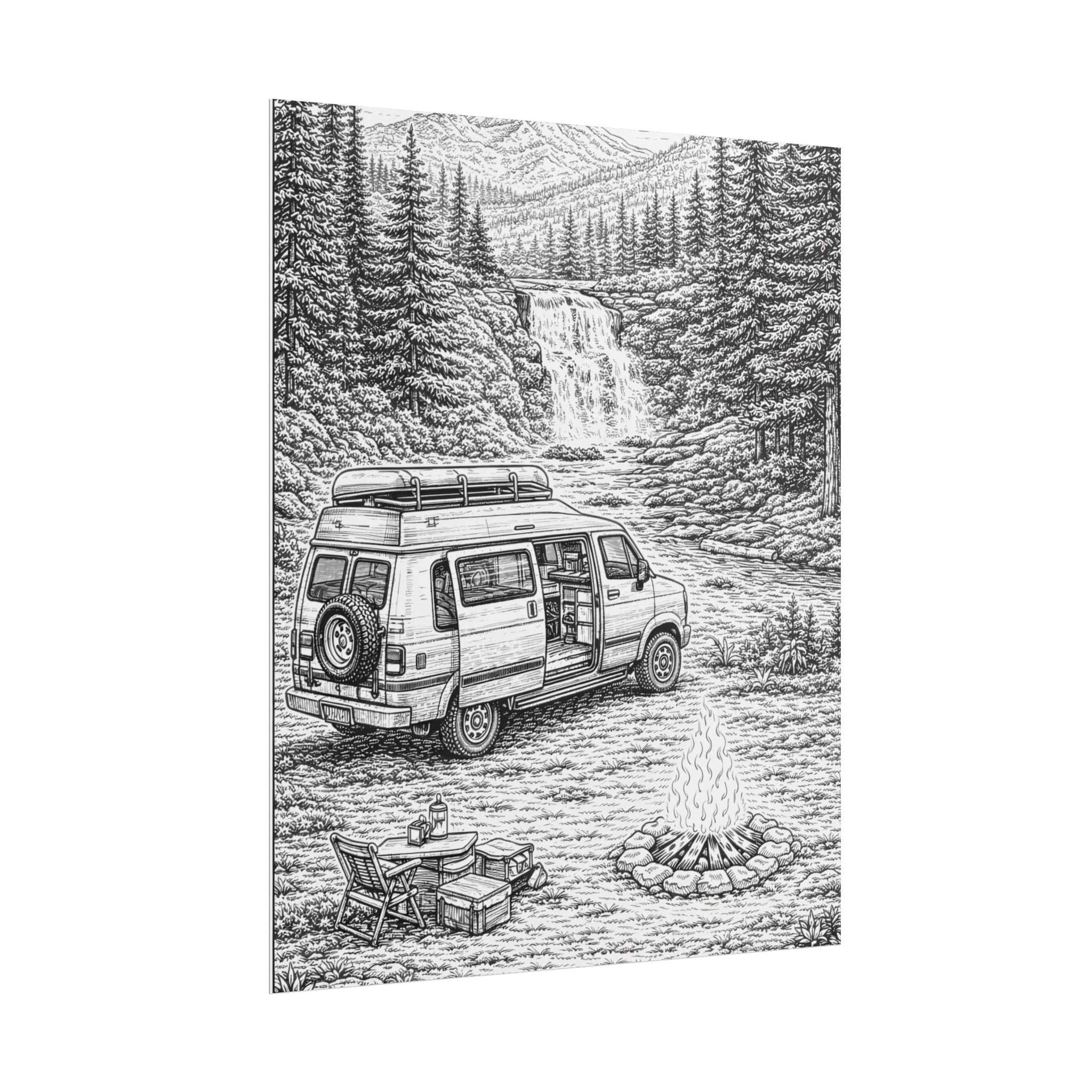 Campervan Poster — Vintage RV Camping Landscape Wall Art