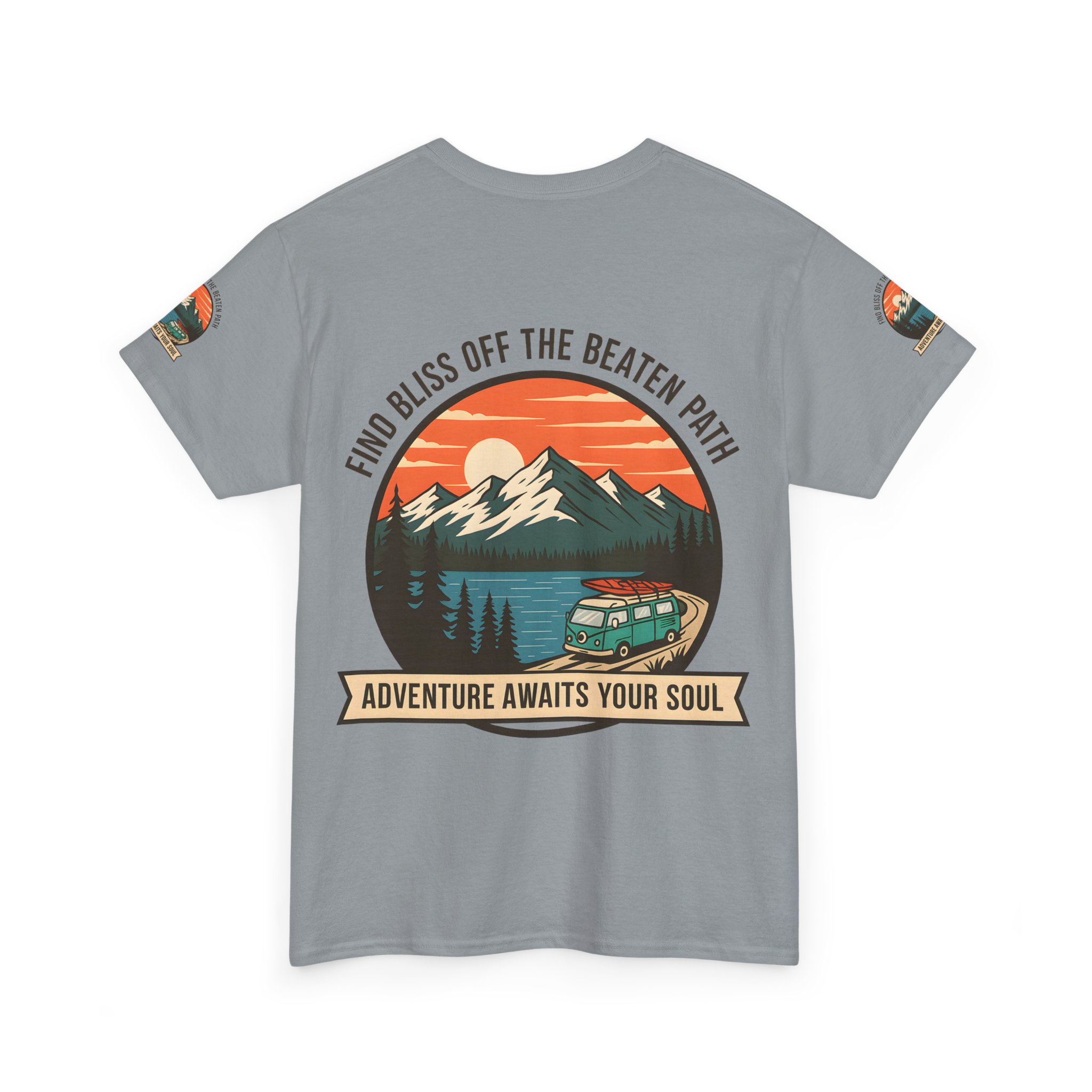 Unisex Heavy Cotton Tee — "Find Bliss Off the Beaten Path" Mountain & Camper T‑Shirt