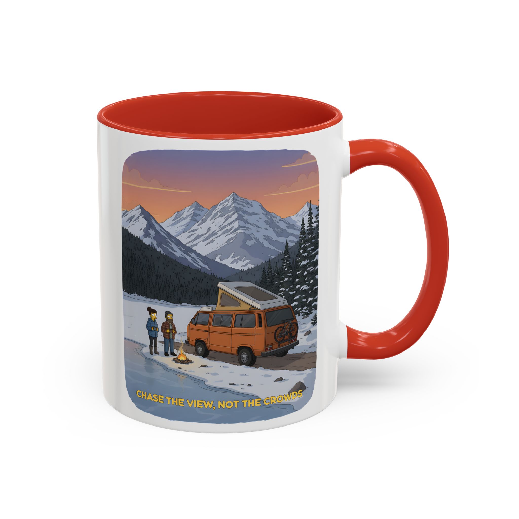 Accent Coffee Mug (11, 15oz) — "Chase The Views-Not The Crowds"" Design Sitcom-Line