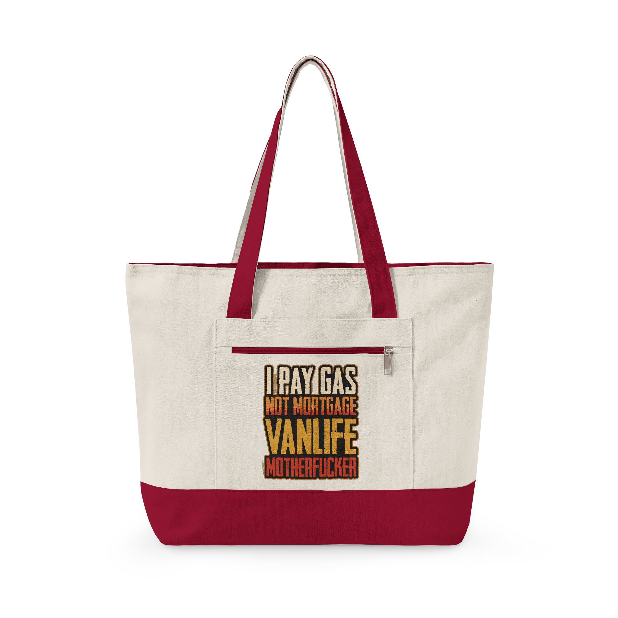 Zippered Canvas Tote — "I Pay Gas Not Mortgage" (Design F**K-Line)