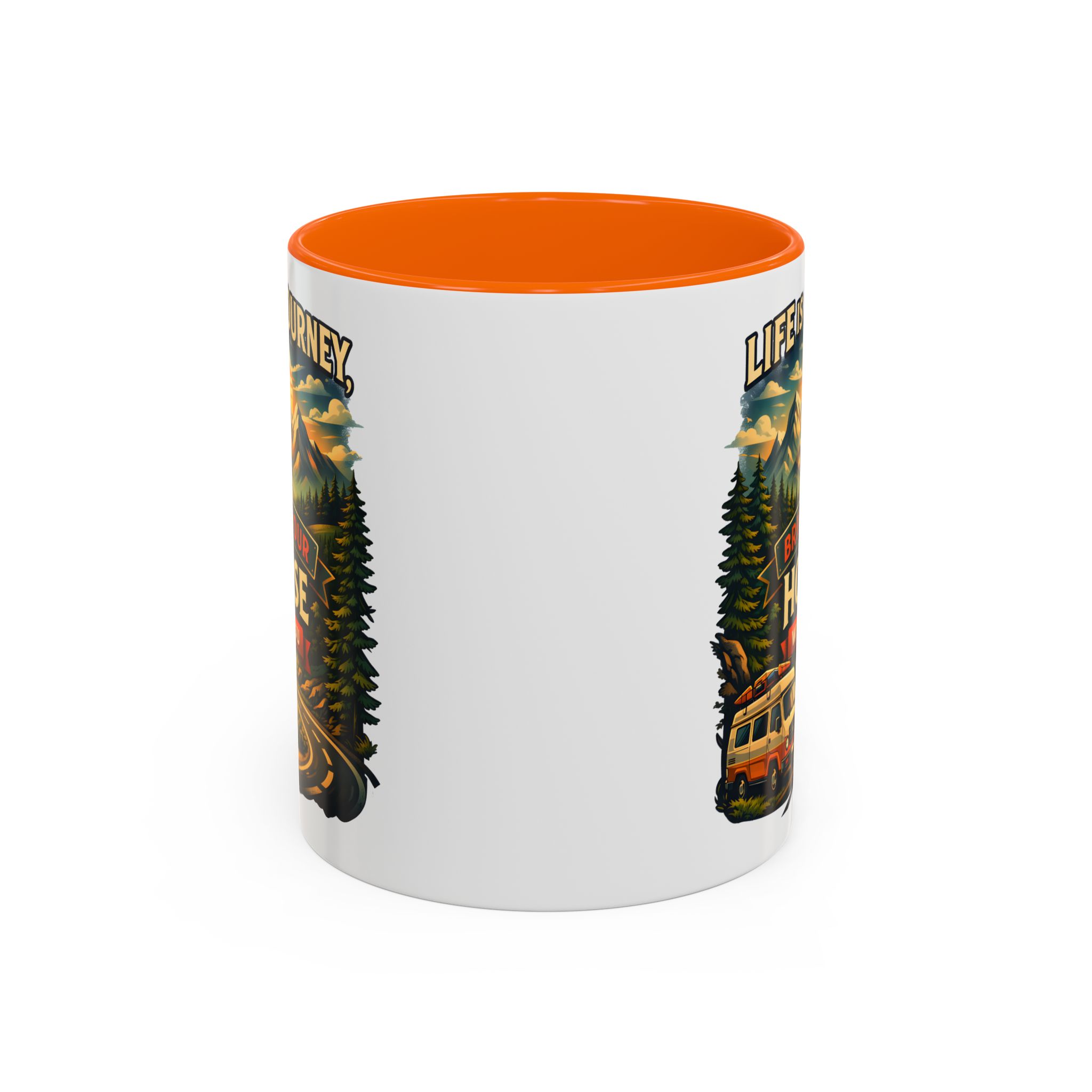 Accent Coffee Mug (11, 15oz) — "Live Is A Journey-Bring Your House With You" Design Scenic-Line