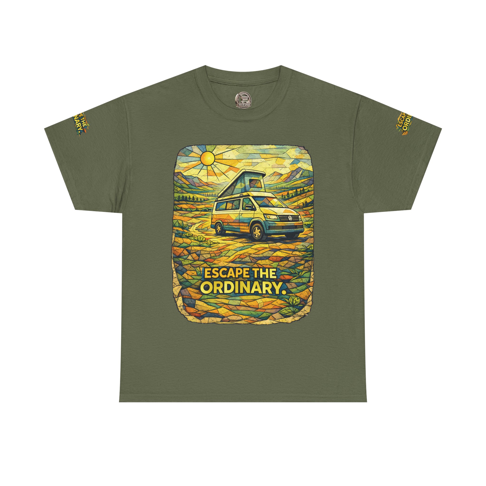 1868141138793237257_2048.jpeg Unisex Heavy Cotton Tee — "Escape The Ordinary" Design Cubic-Line