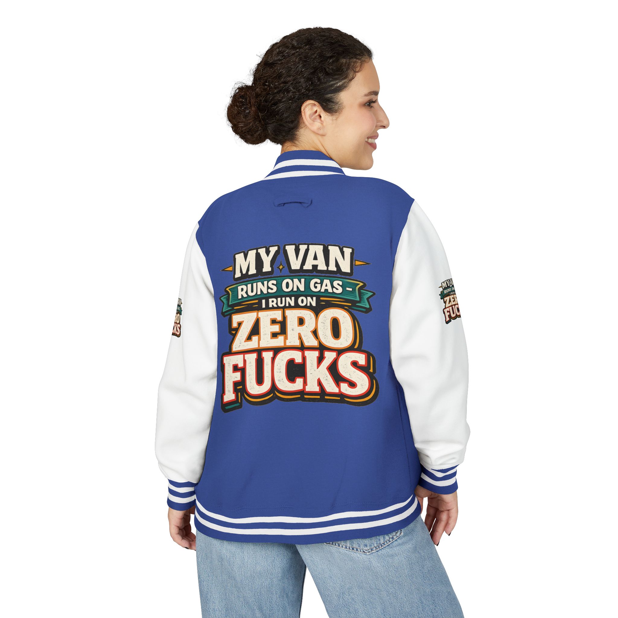 Unisex Heavyweight Letterman Jacket — "My Van Runs On Gas" Design F**K-Line
