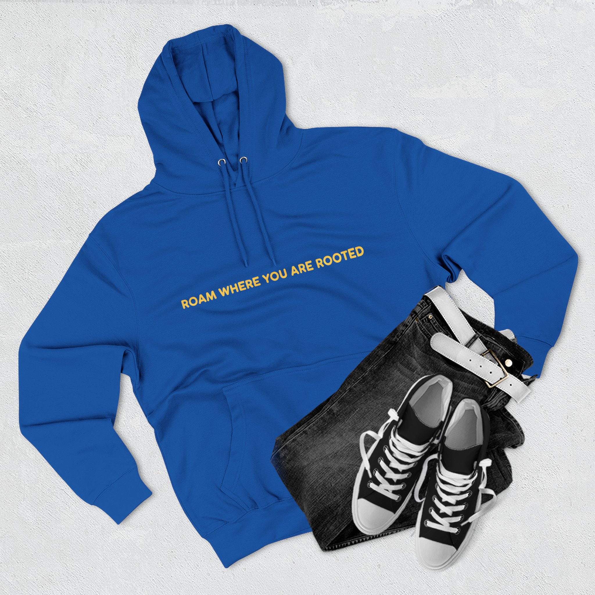 Three-Panel Fleece Hoodie - "Roam Where You Are Rooted" Design Sitcom-Line