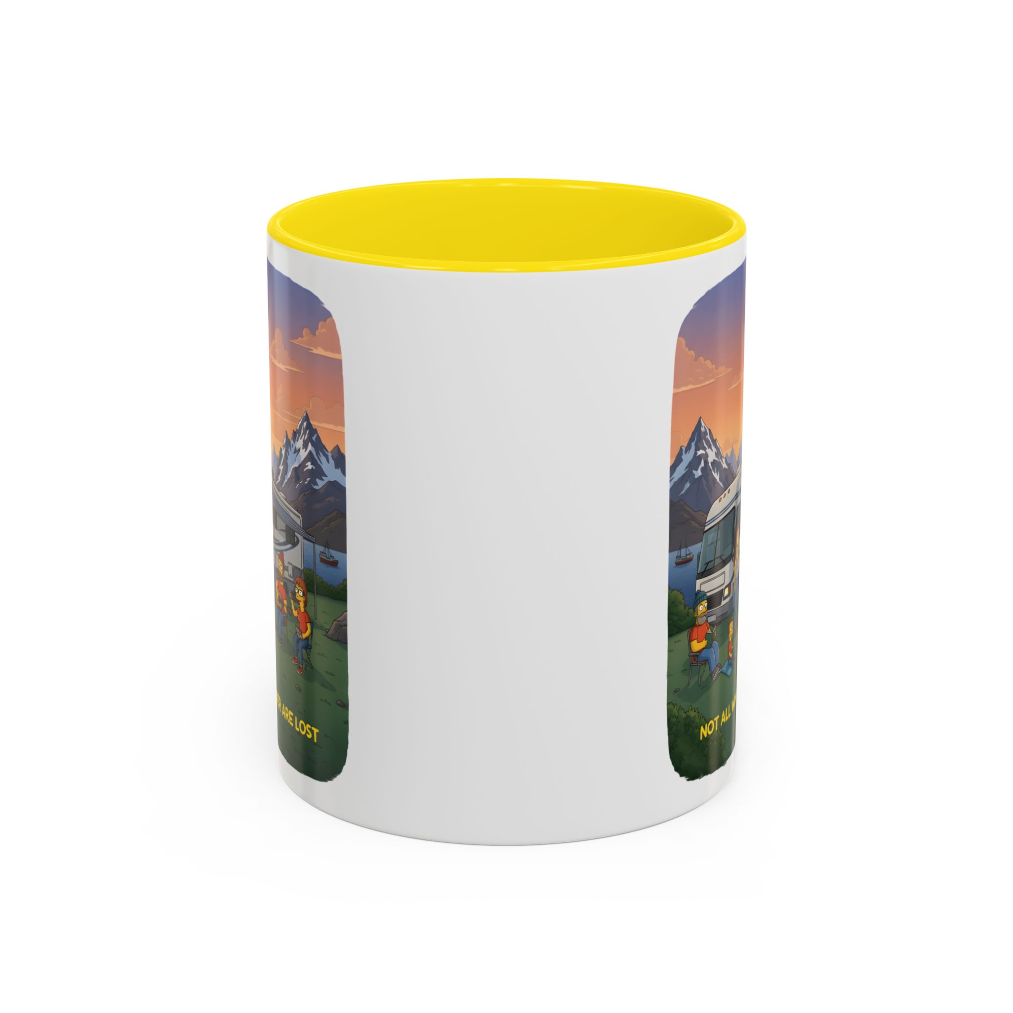 Accent Coffee Mug (11, 15oz) — "Not All Who Wander Are Lost" Design Sitcom-Line