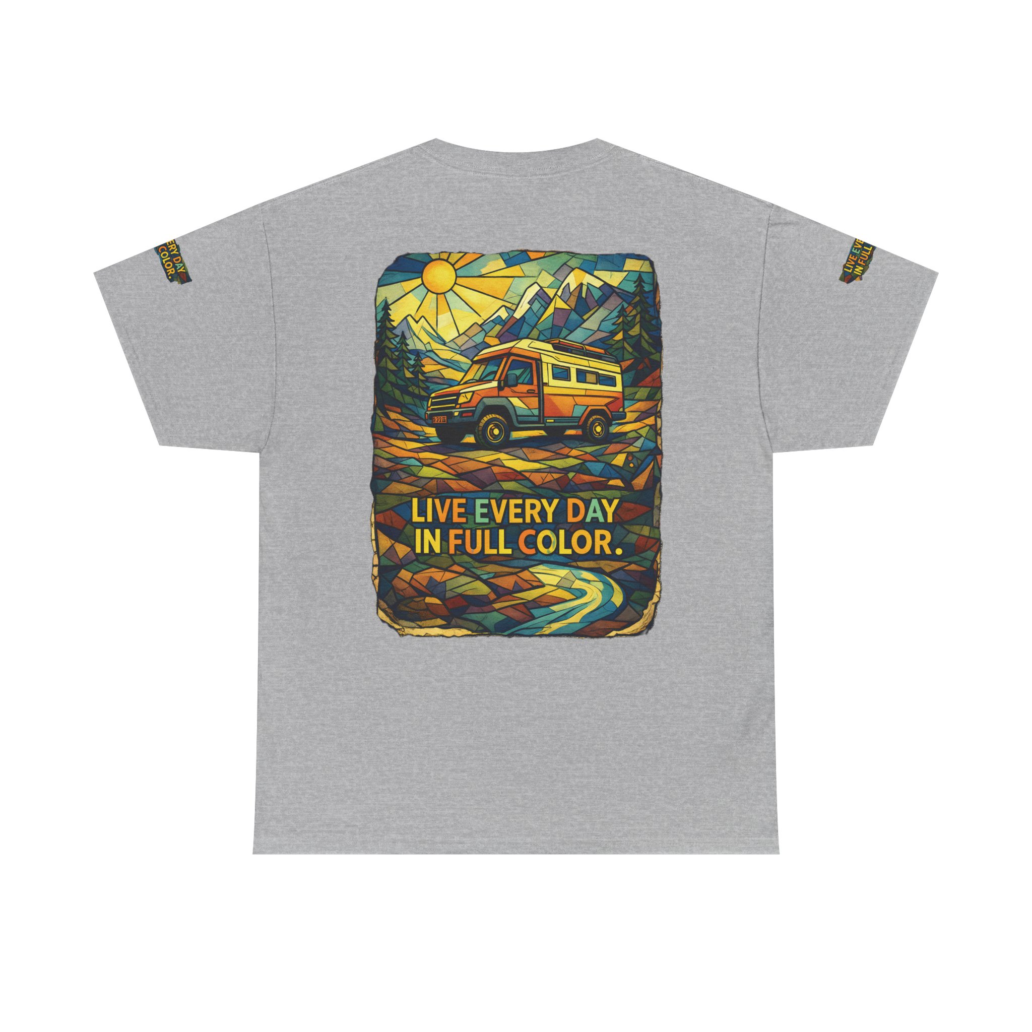 1890303853916624731_2048.jpeg Unisex Heavy Cotton Tee — "Live Life Every Day In Full Color" Design Cubic-Line