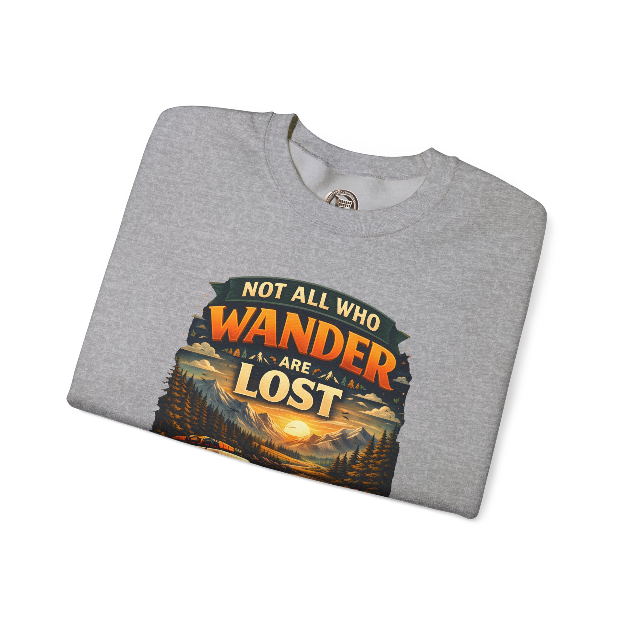 Unisex Heavy Blend™ Crewneck Sweatshirt — "Not All Who Wander Are Lost" Design Scenic-Line