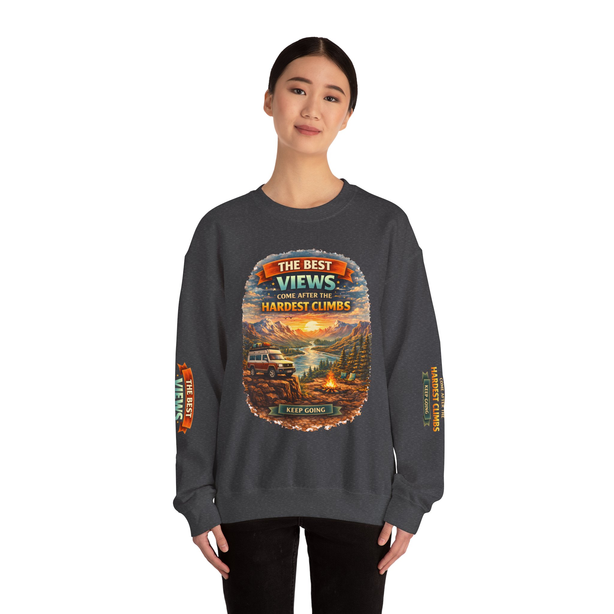 Unisex Heavy Blend™ Crewneck Sweatshirt — "The Best Views" Design Scenic-Line