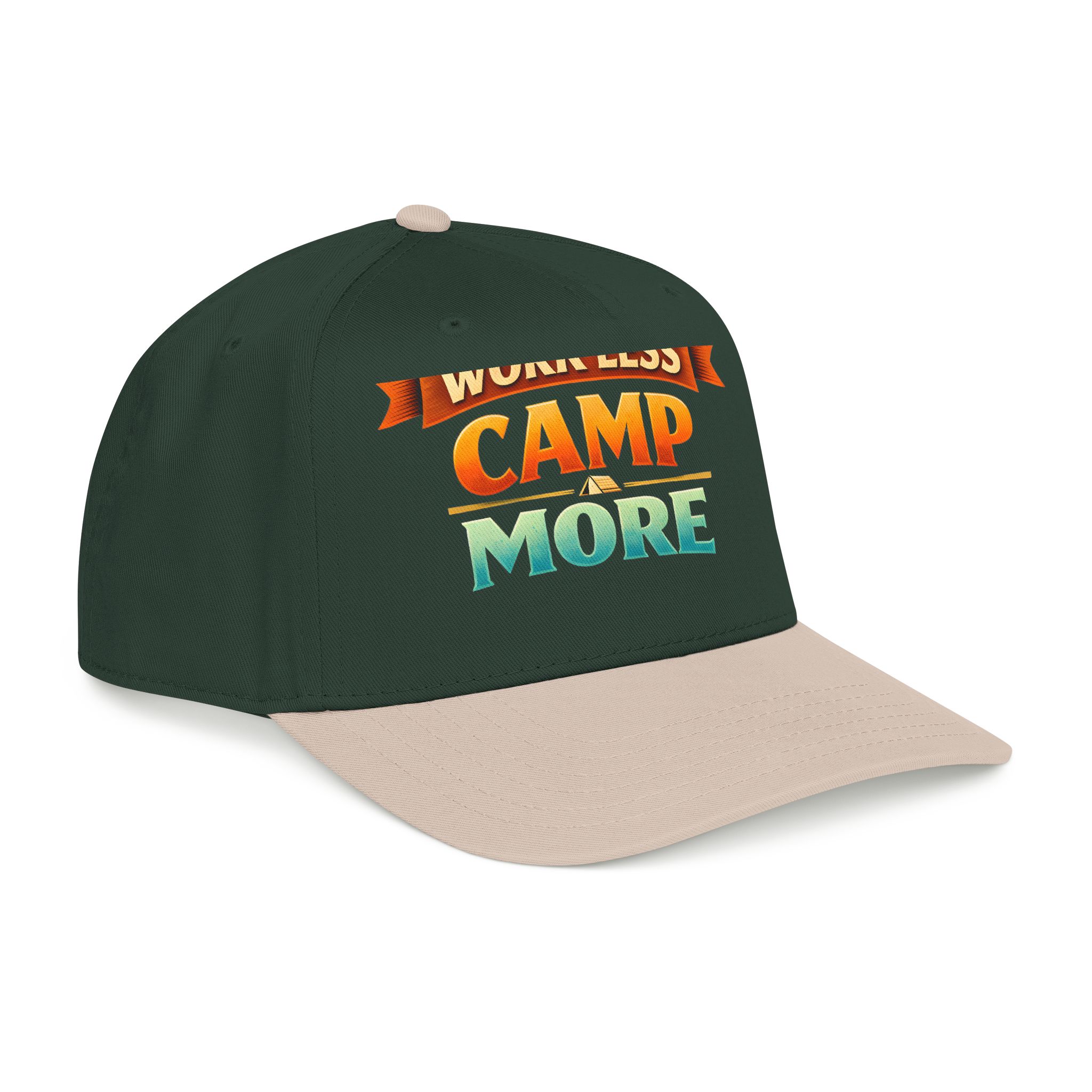 Baseball Cap - "Work Less-Camp More" Design Scenic-Line