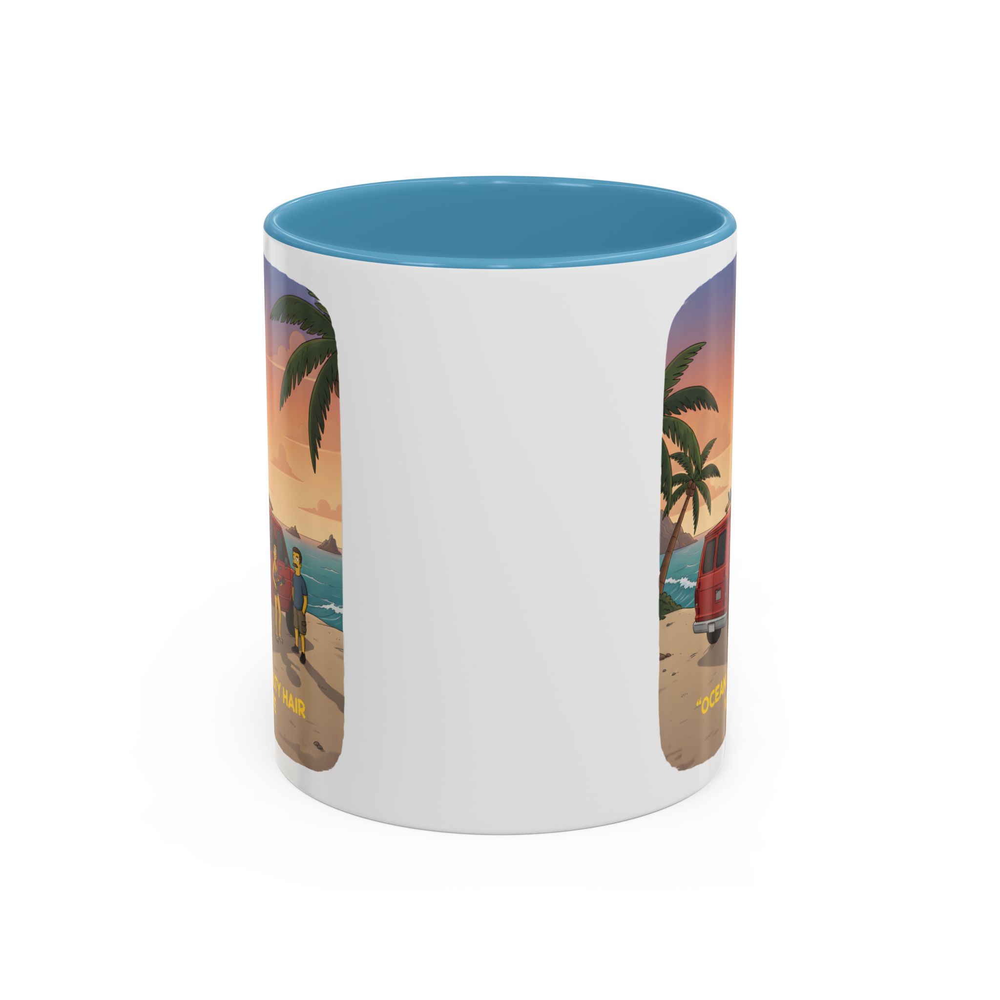 Accent Coffee Mug (11, 15oz) — "Ocean Air Salty Hair Van Life" Design Sitcom-Line