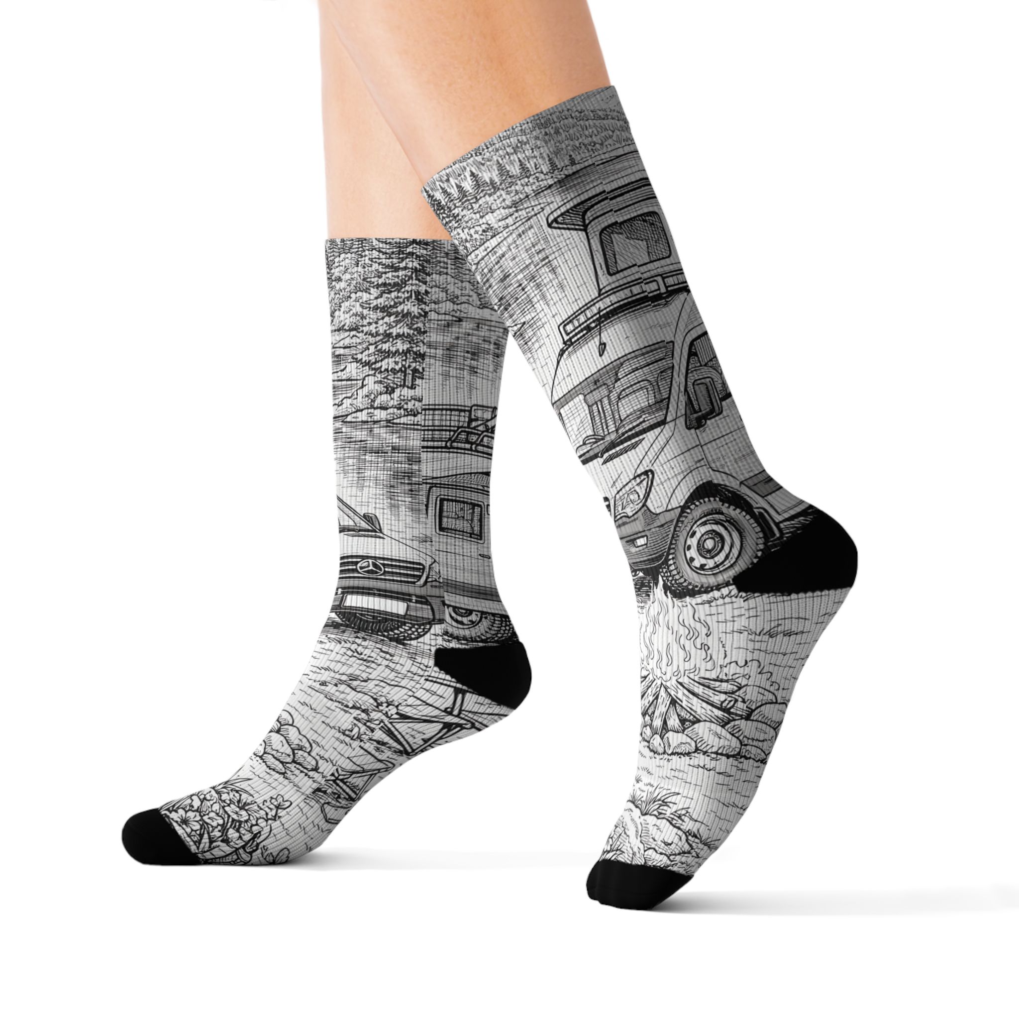 Sublimation Socks — Retro Camper Roadtrip Crew Socks