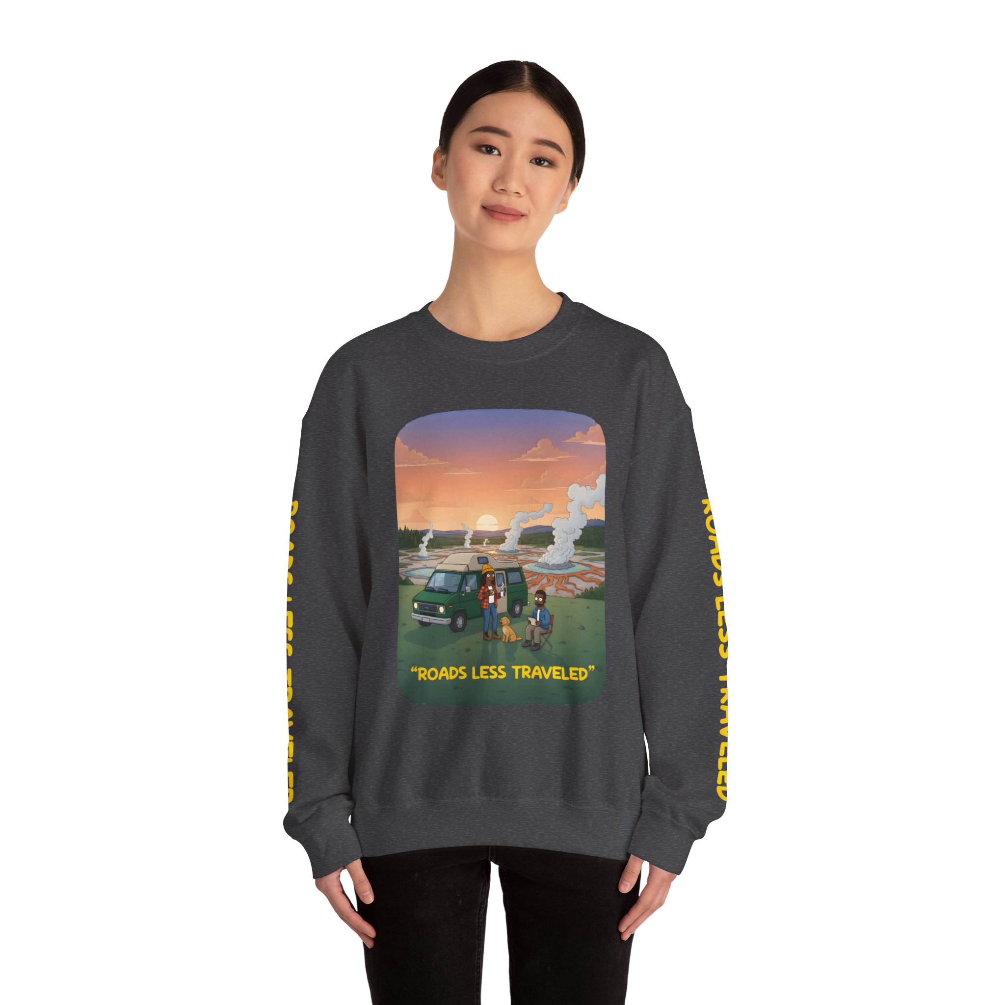 Unisex Heavy Blend™ Crewneck Sweatshirt — "Roads Less Traveled" Design Sitcom-Line