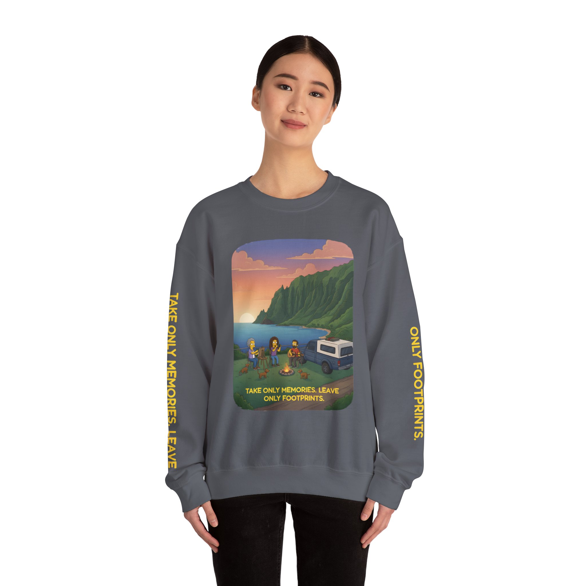 Unisex Heavy Blend™ Crewneck Sweatshirt — "Take Only Memories-Leave Only Footprints" Design Sitcom-Line