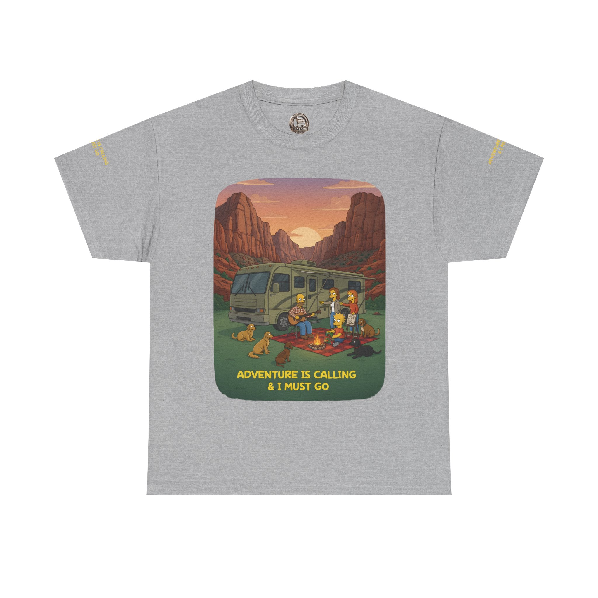 Unisex Heavy Cotton Tee — "Adventure Is Calling-I Must Go" Design Sitcom-Line