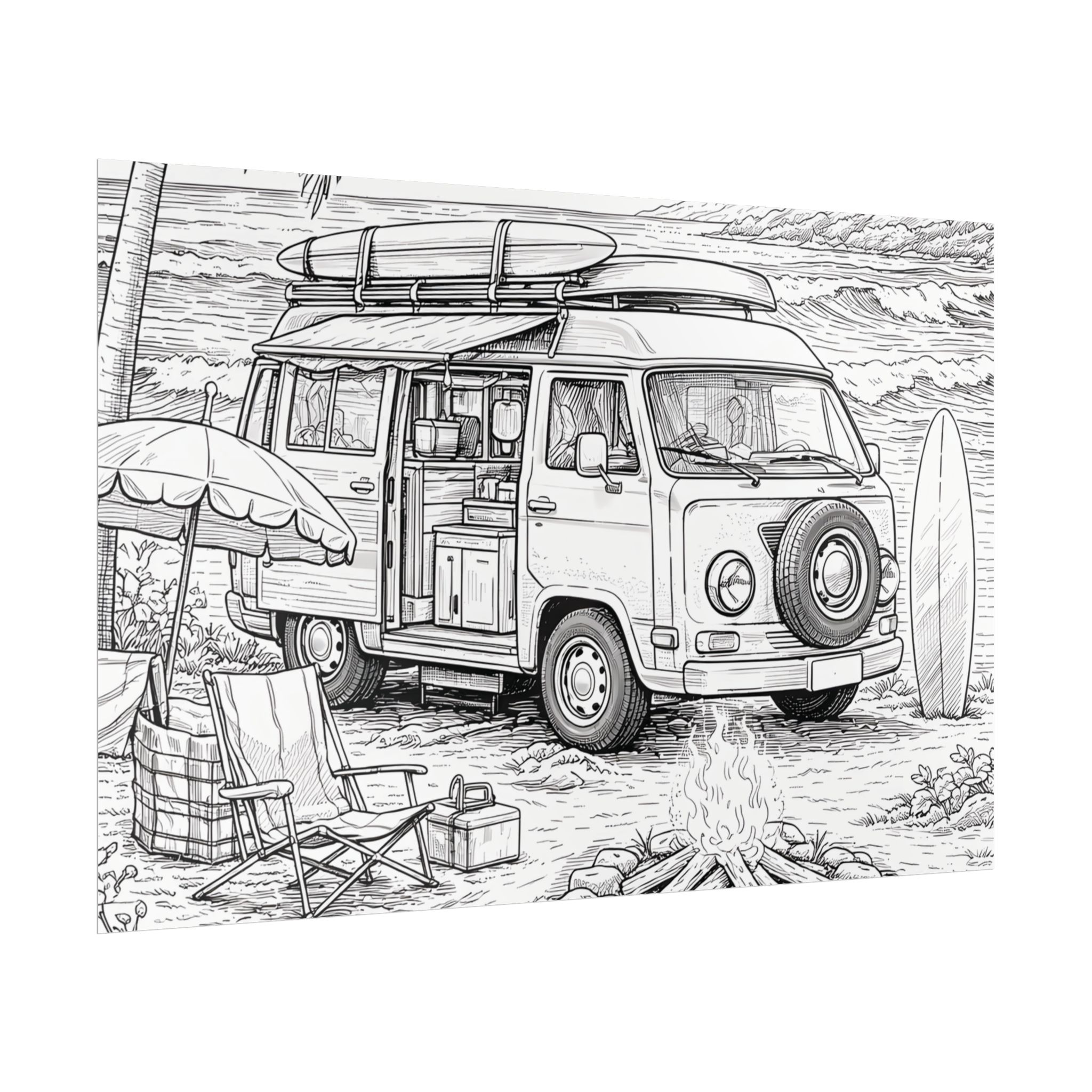 Campervan Poster — Vintage RV Camping Landscape Wall Art