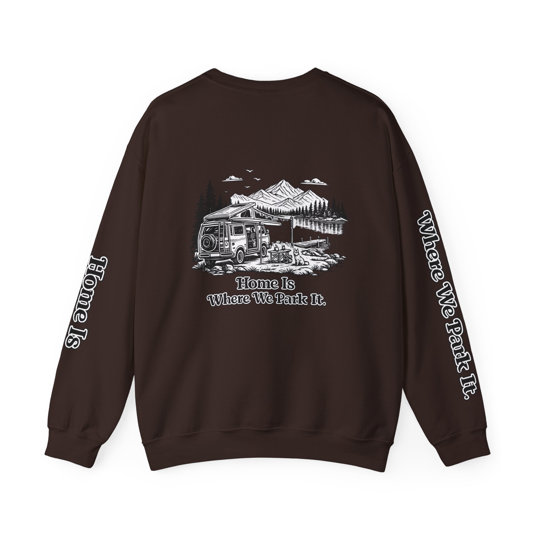 Unisex Heavy Blend™ Crewneck Sweatshirt — "Home Is Where You Park It" Design Minimal-Line