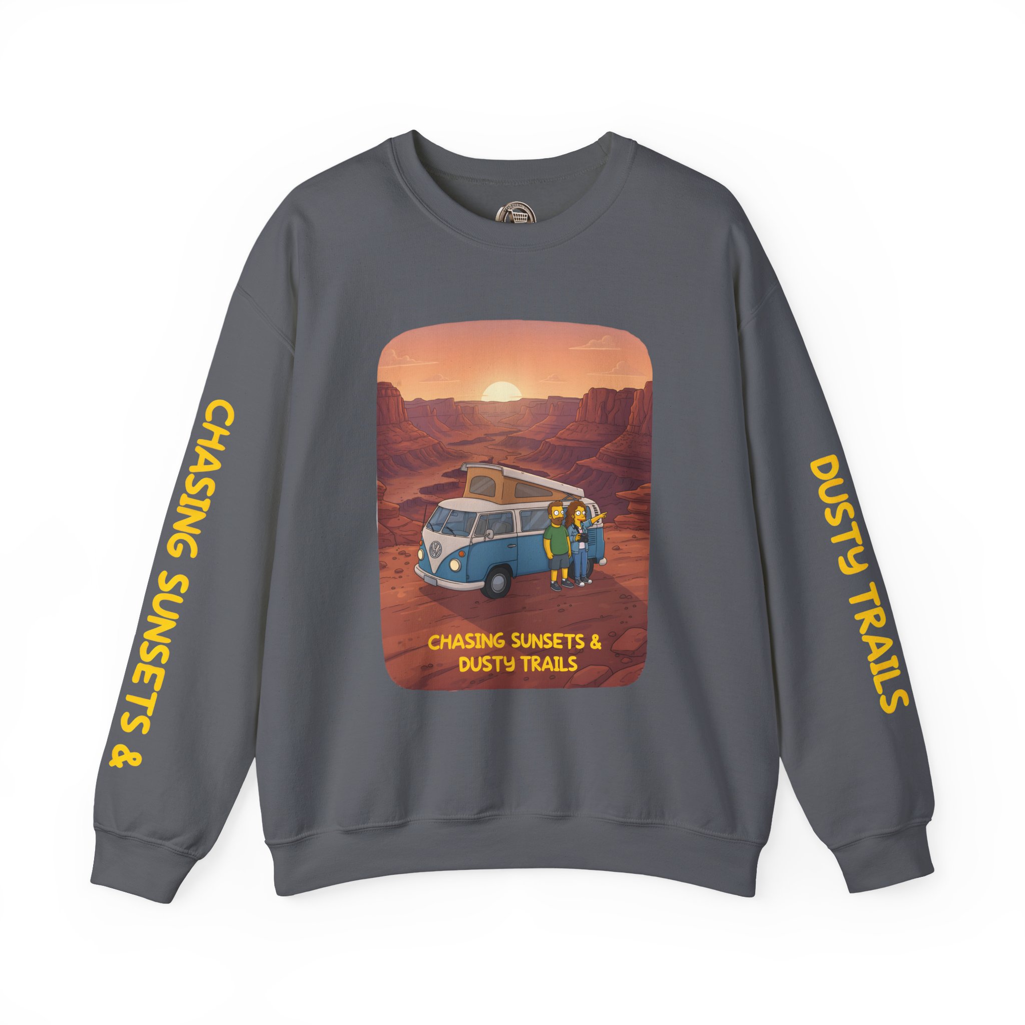 Unisex Heavy Blend™ Crewneck Sweatshirt — "Chasing Sunsets And Dusty Trails" Design Sitcom-Line