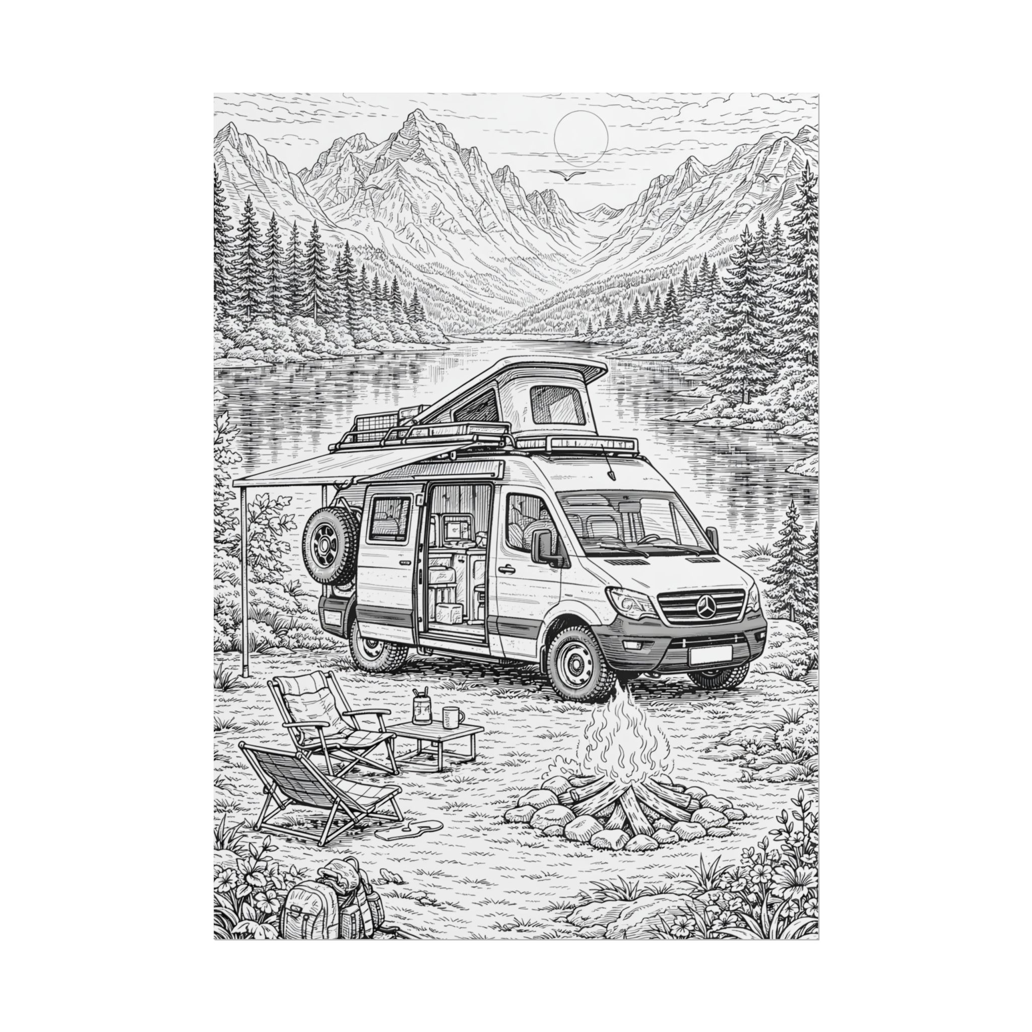 Campervan Poster — Vintage RV Camping Landscape Wall Art
