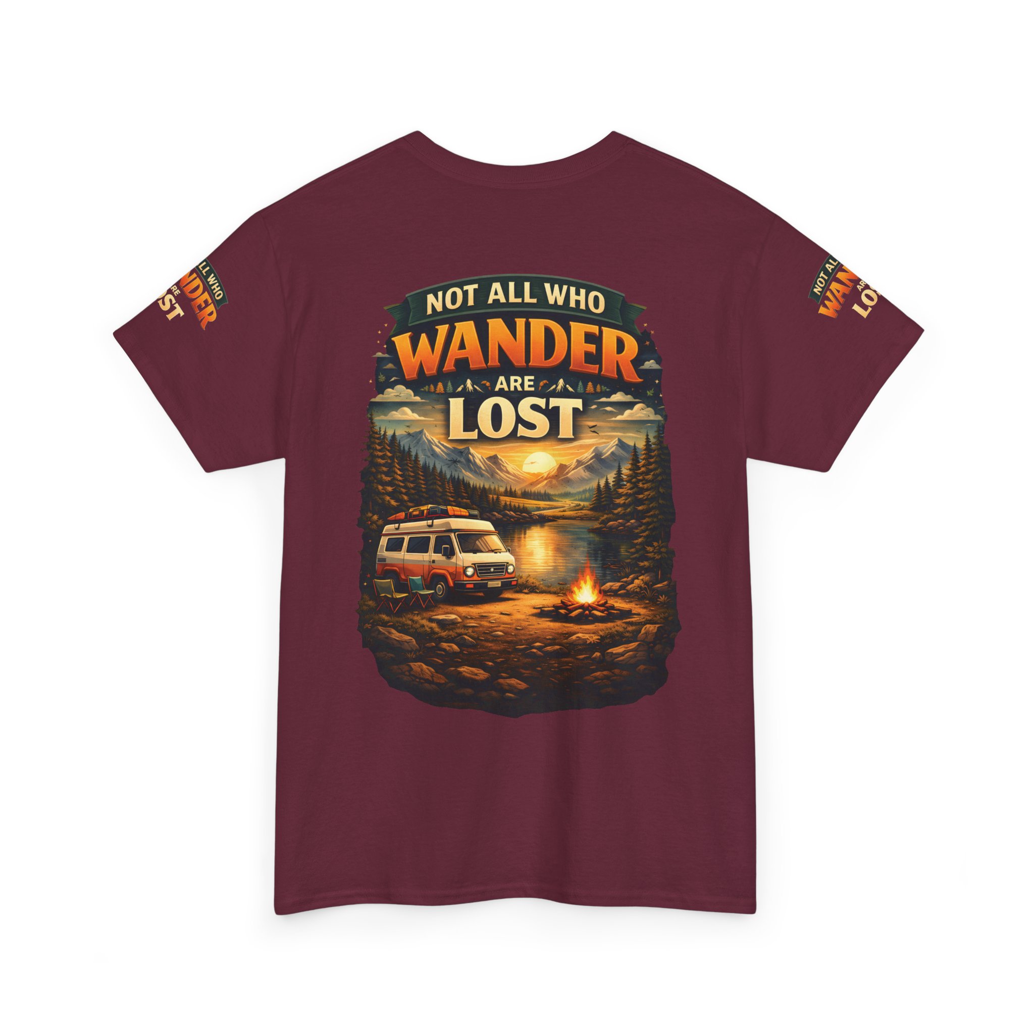 Unisex Heavy Cotton Tee — "Not All Who Wander Are Lost" Design Scenic-Line