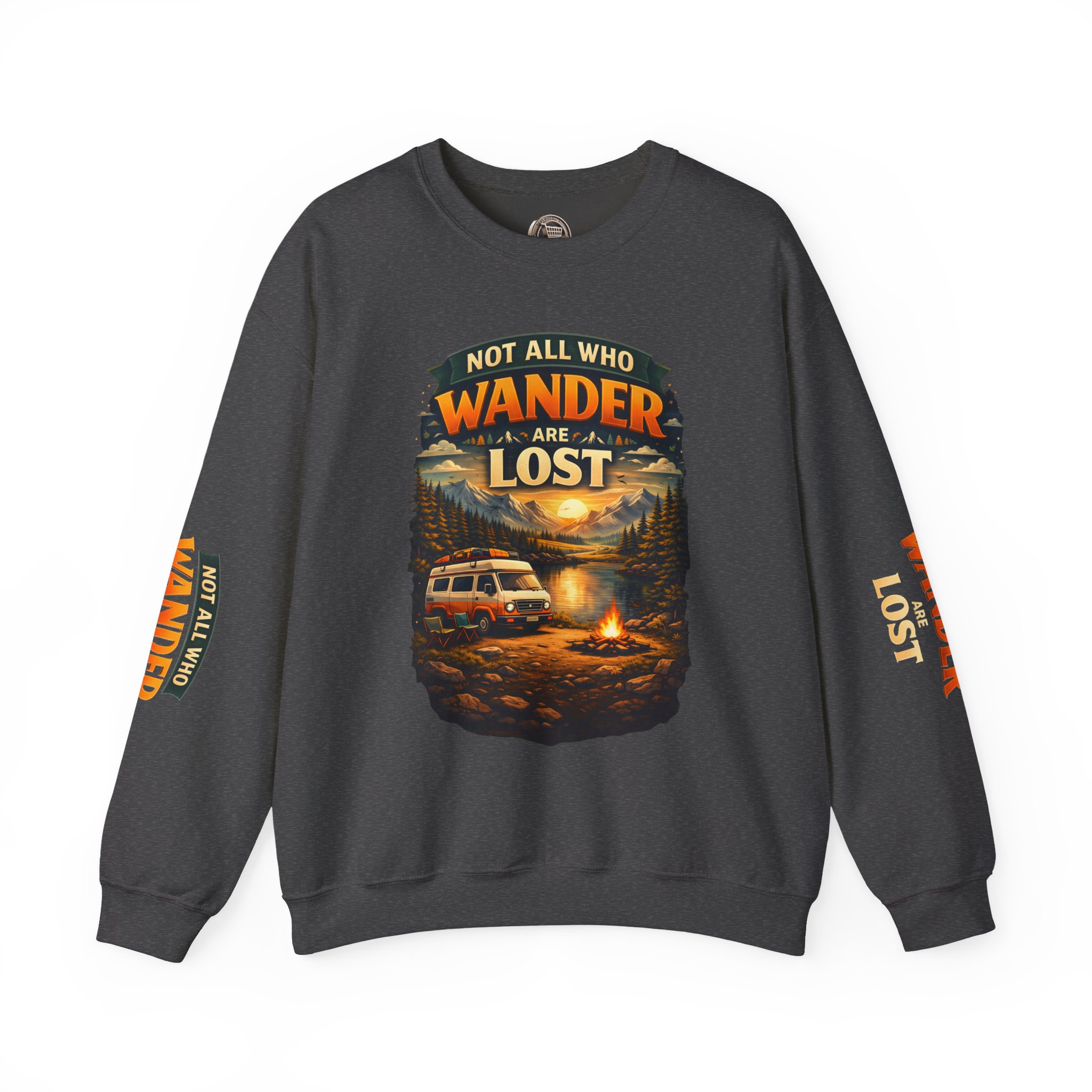 Unisex Heavy Blend™ Crewneck Sweatshirt — "Not All Who Wander Are Lost" Design Scenic-Line
