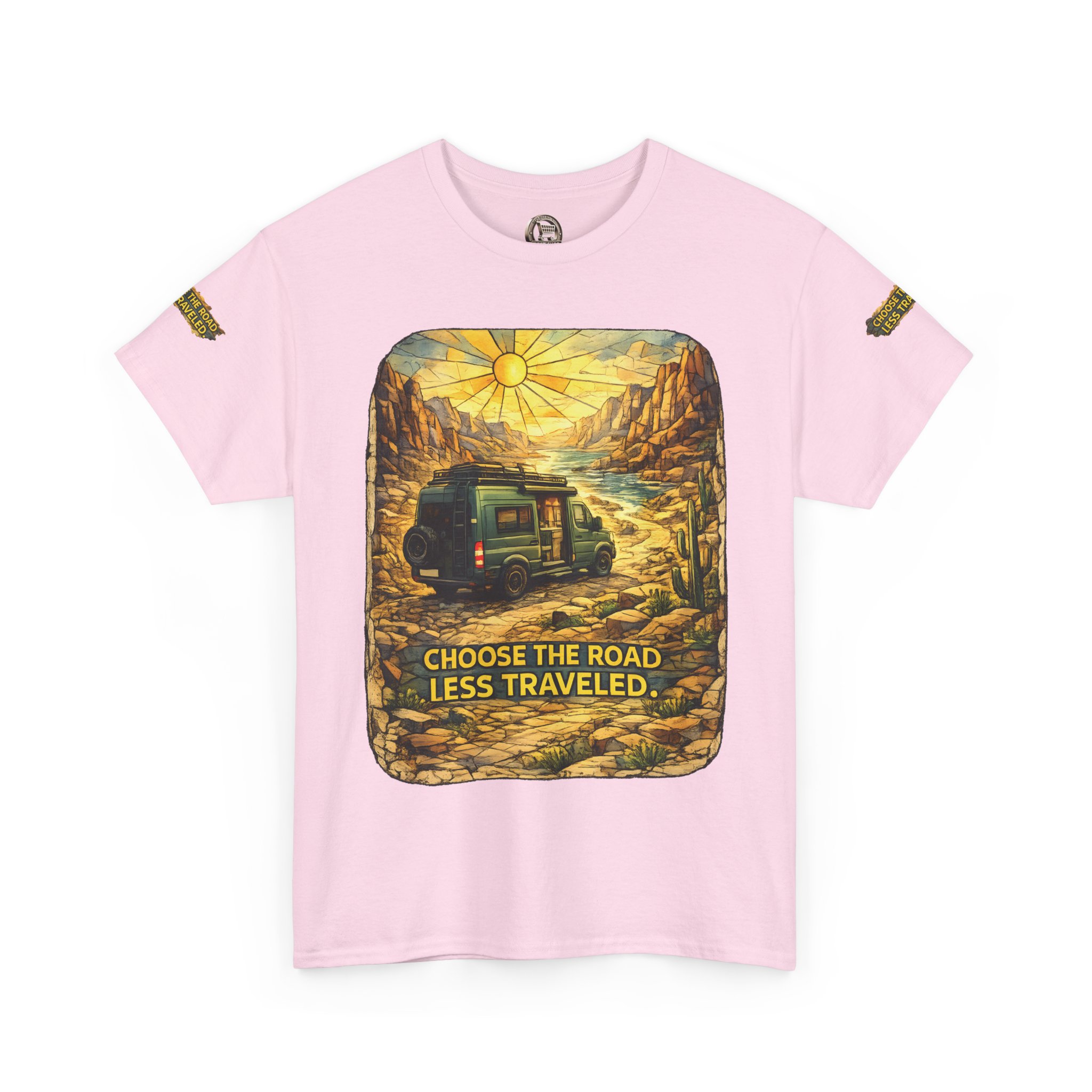 Unisex Heavy Cotton Tee — "Choose The Road Less Traveled" Design Cubic-Line
