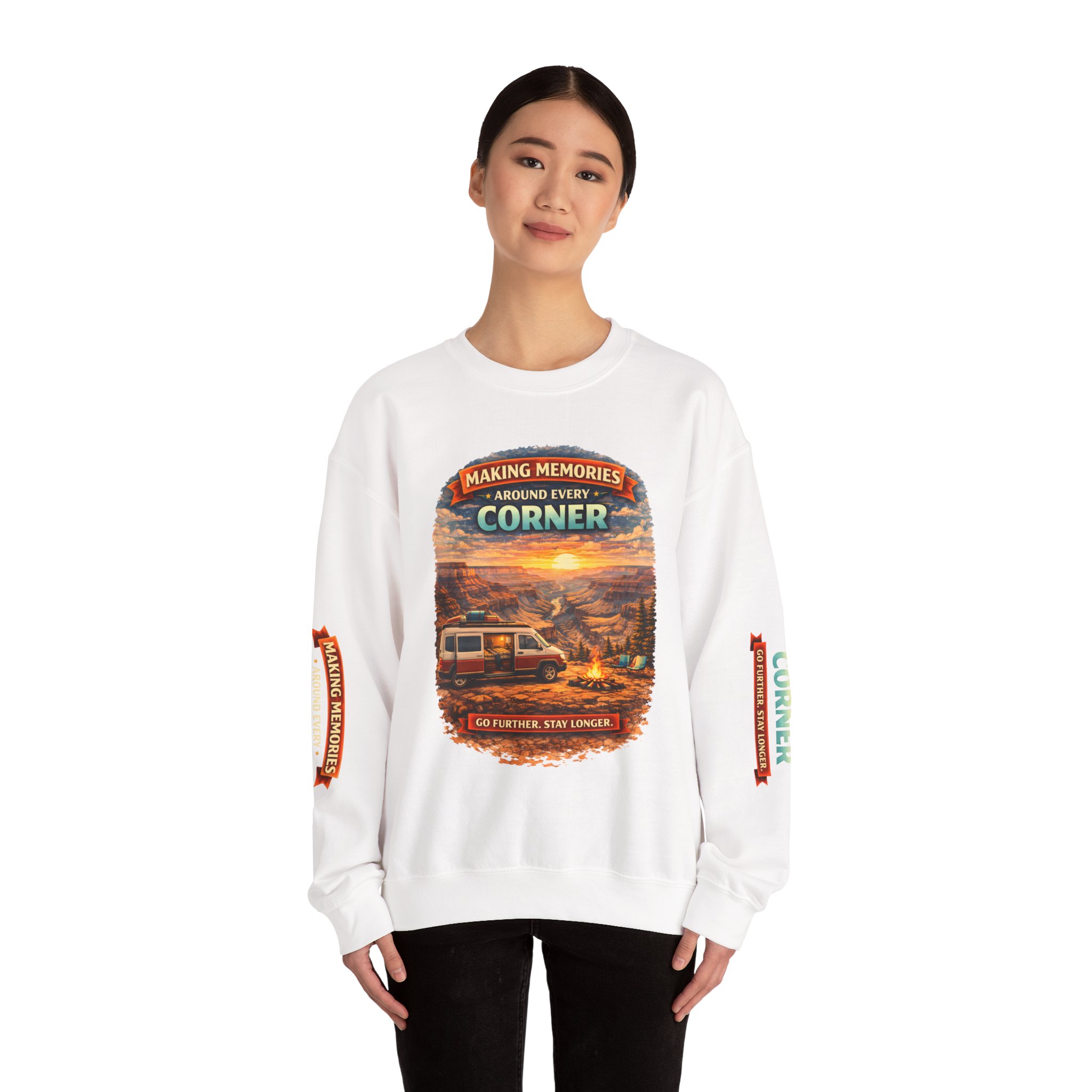 Unisex Heavy Blend™ Crewneck Sweatshirt — "Making Memories Around Every Corner" Design Scenic-Line