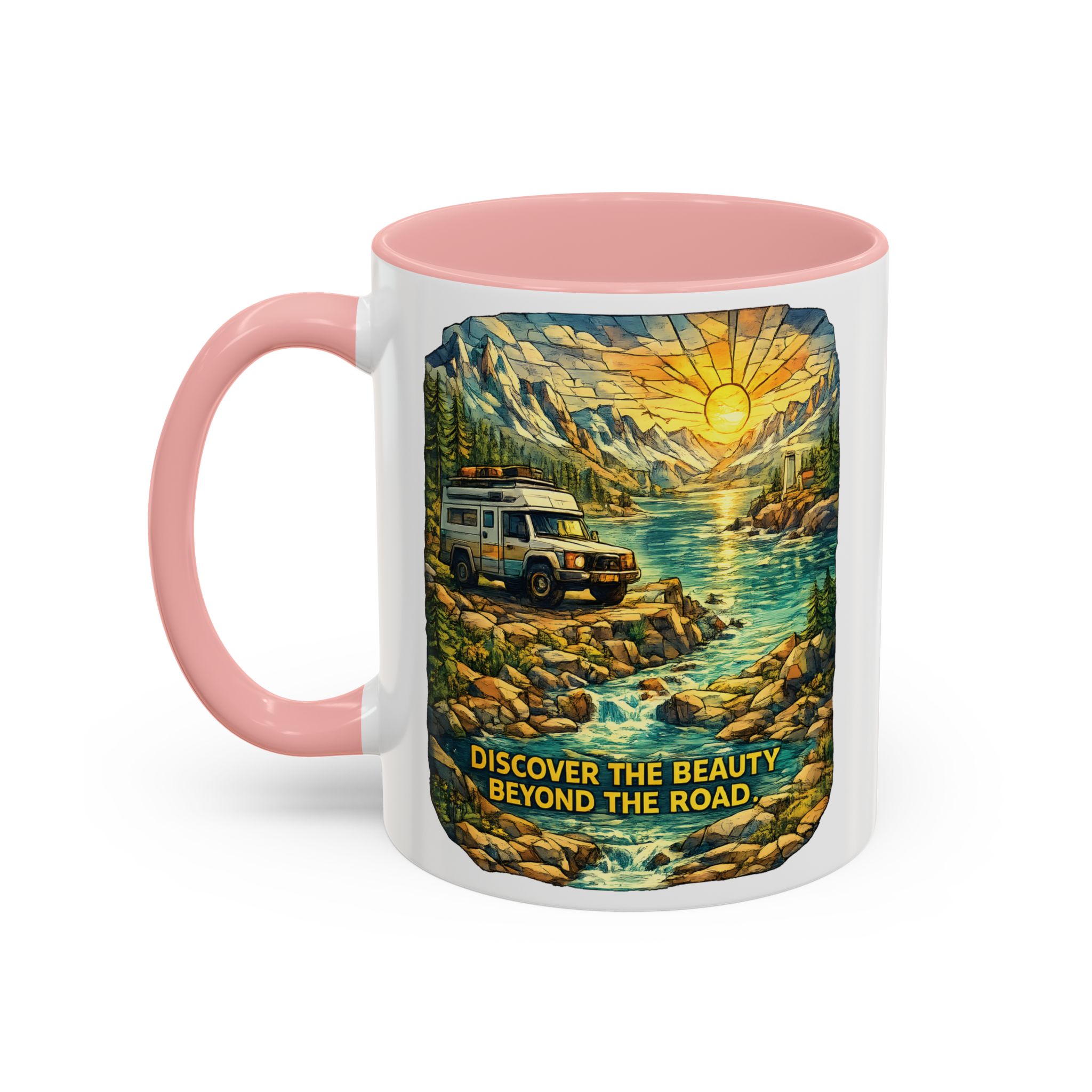 1933929412698733947_2048.jpeg Accent Coffee Mug (11, 15oz) — "Discover The Bieuty Beyond The Road" Design Cubic-Line