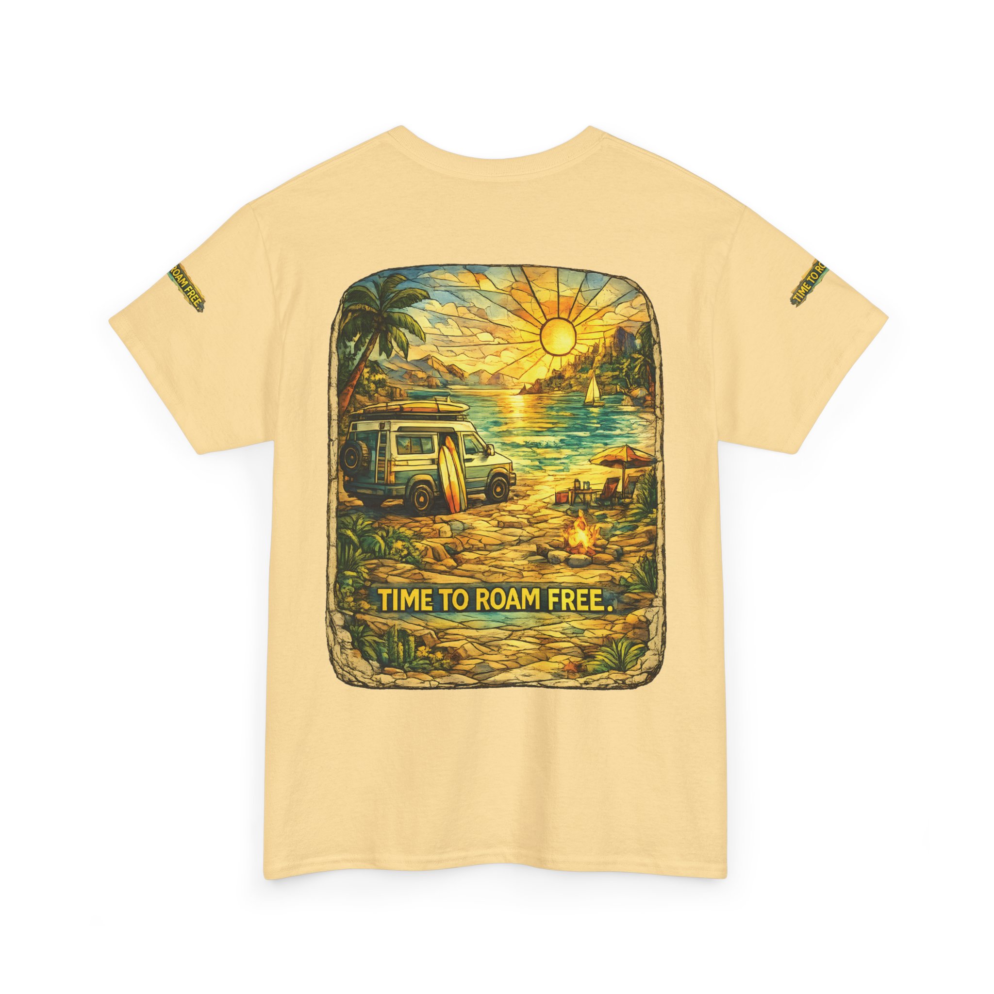 Unisex Heavy Cotton Tee — "Time To Roam Free" Design Cubic-Line