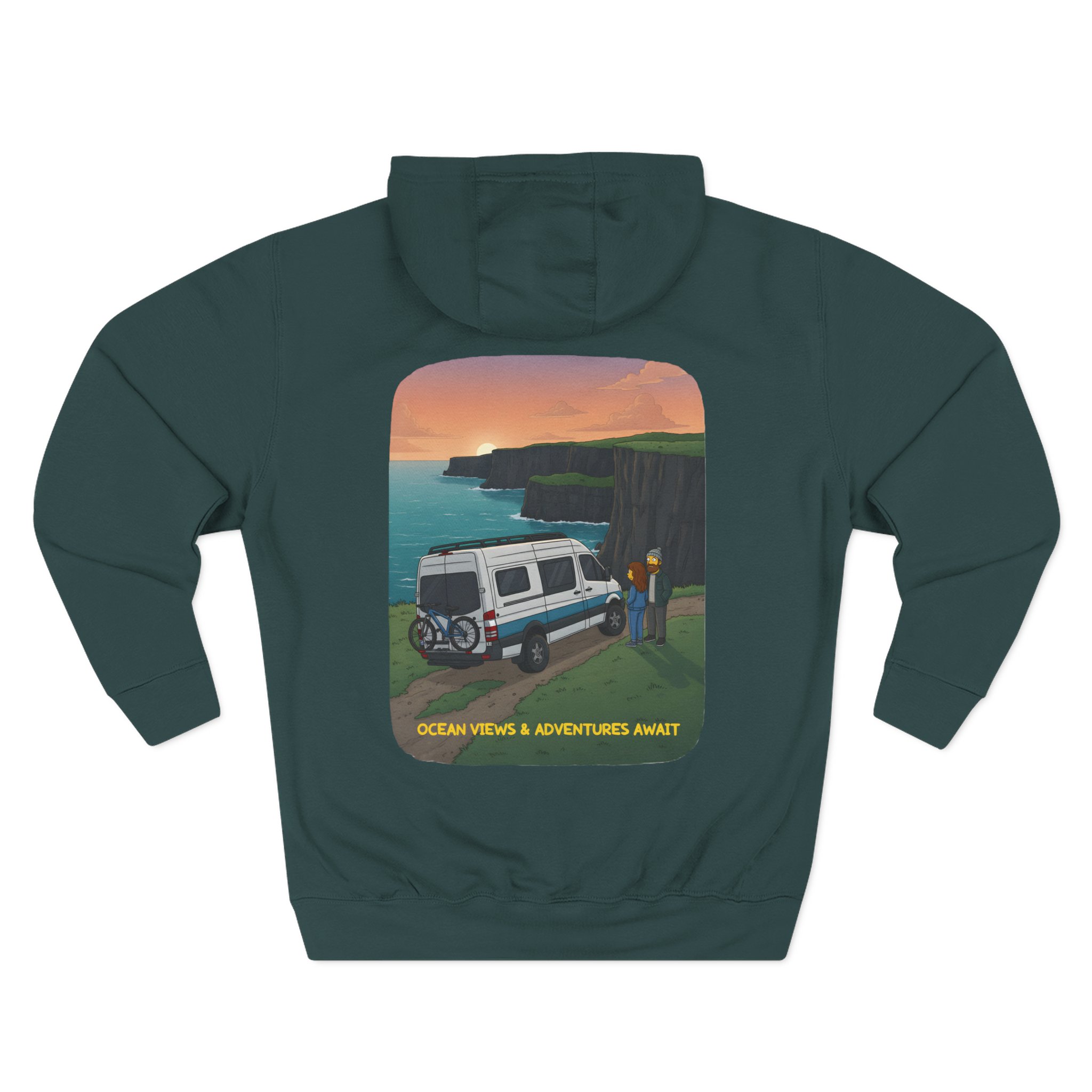 Three-Panel Fleece Hoodie - "Ocean Views-Adventures Awaits" Design Sitcom-Line